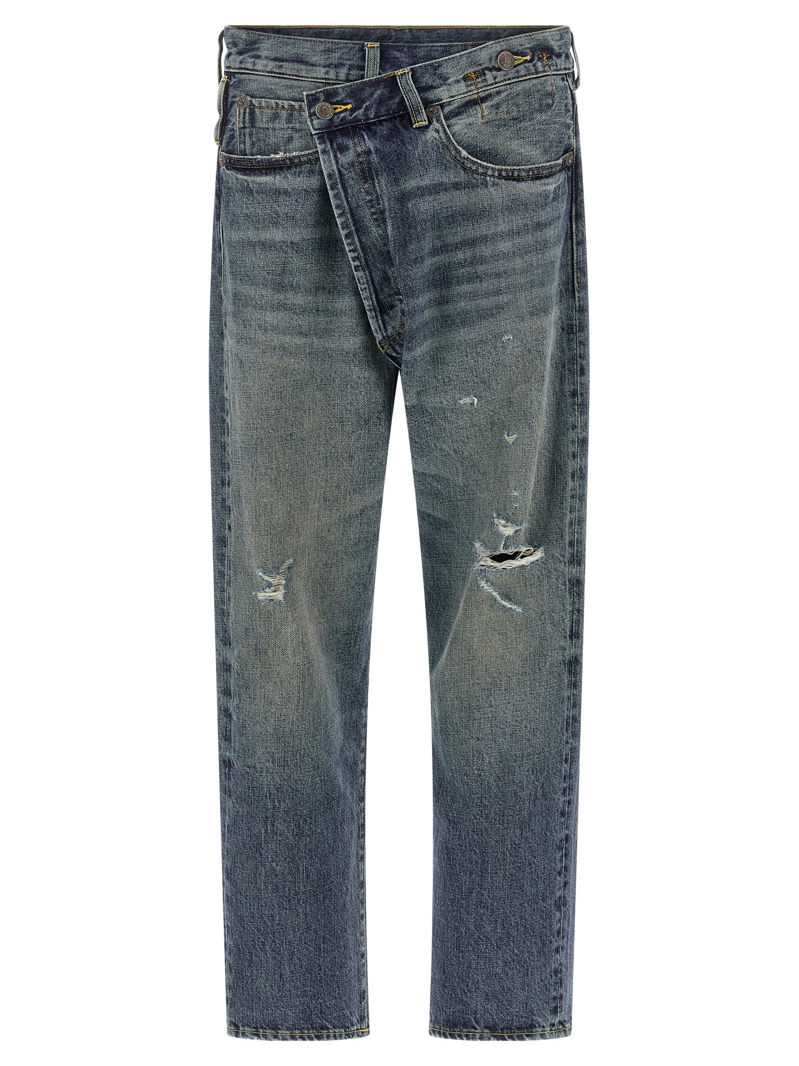 R13 Crossover Distressed Jeans In Blue