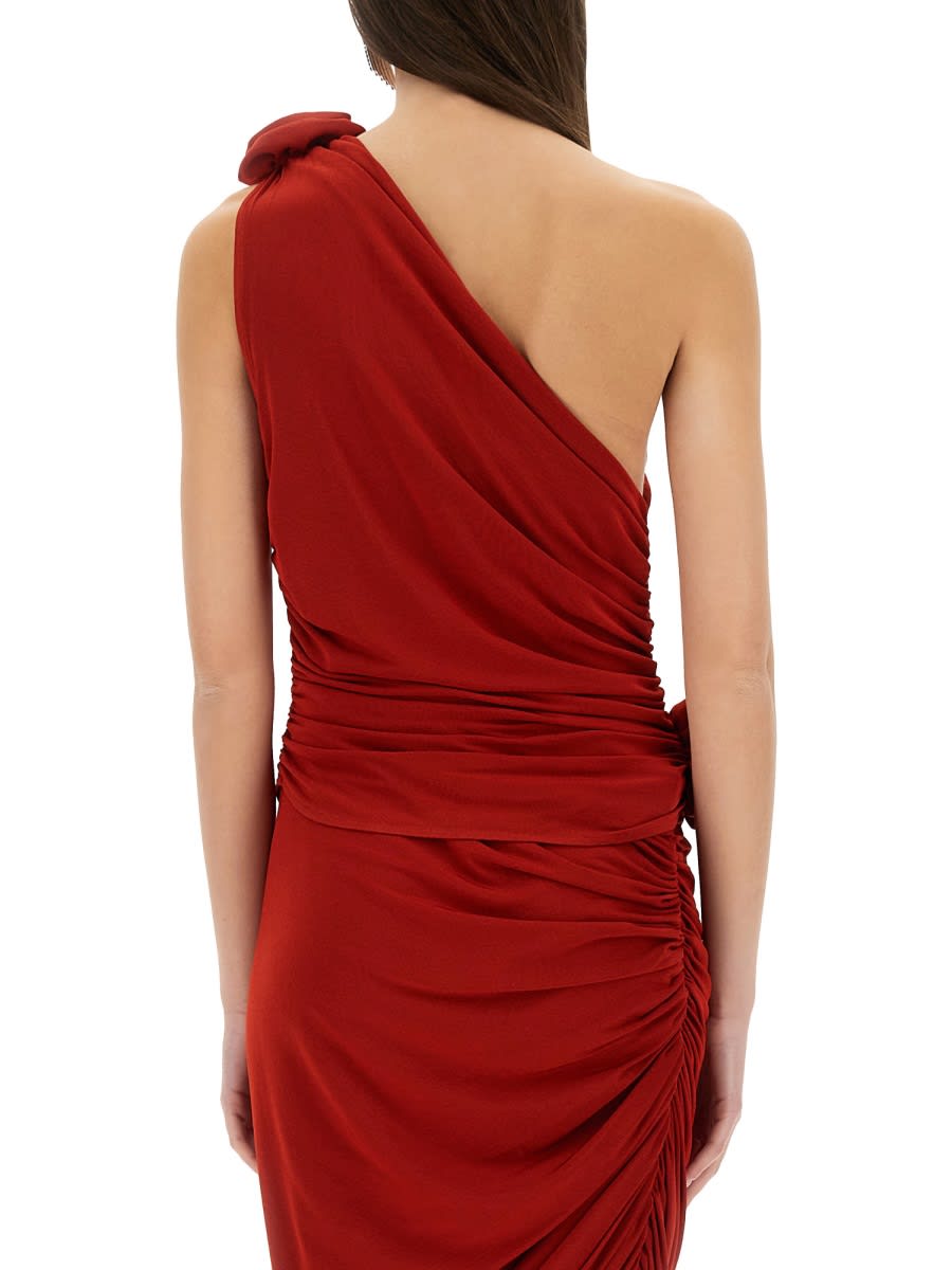 Magda Butrym Single Shouldered Ruched Top With Floral Detail In Red