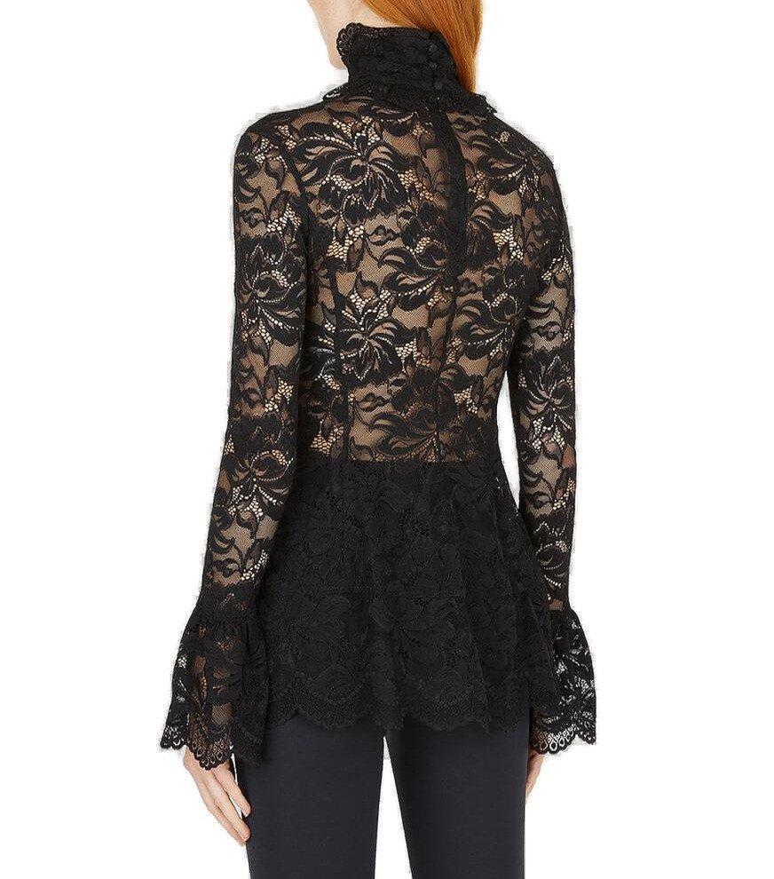 Shop Rabanne Floral-lace Detailed High Neck Blouse In Black