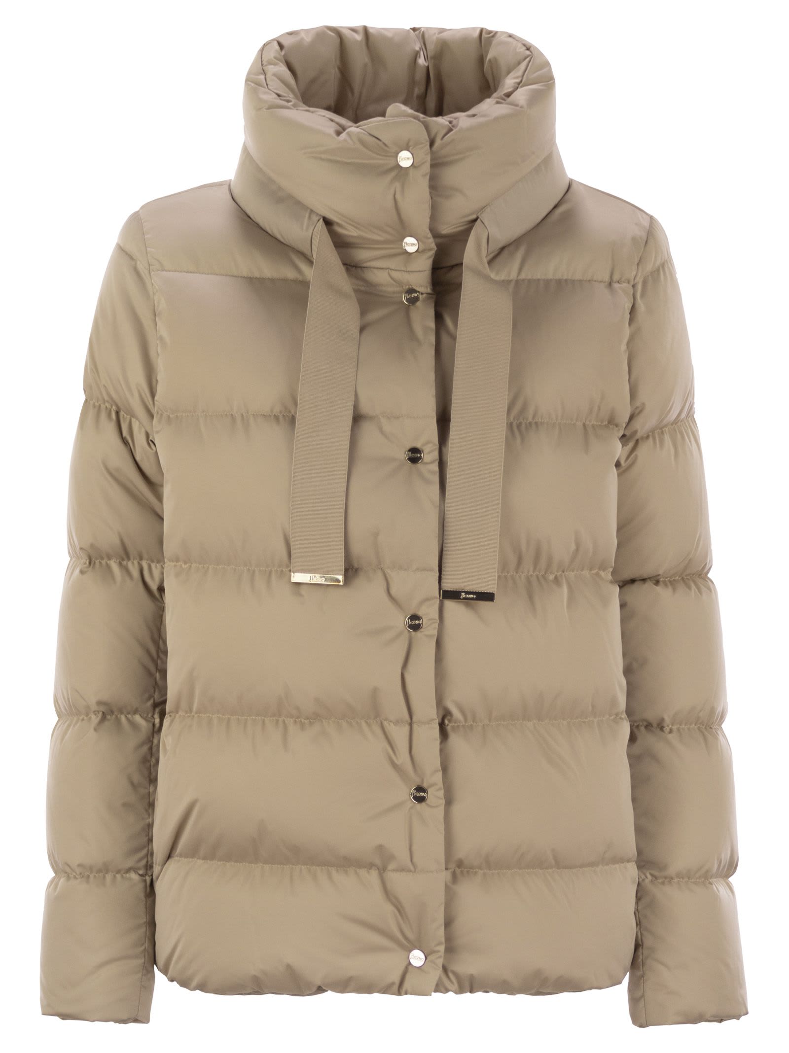 Shop Herno Down Jacket With Ring Collar In Sand