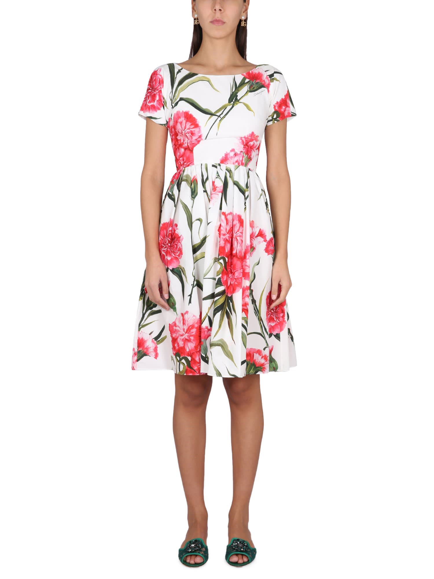 DOLCE & GABBANA LONGUETTE DRESS WITH CARNATION PRINT