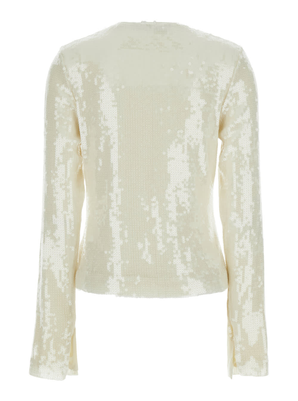 Shop Rotate Birger Christensen White Long Sleeve Top With Sequins In Recycled Fabric Woman