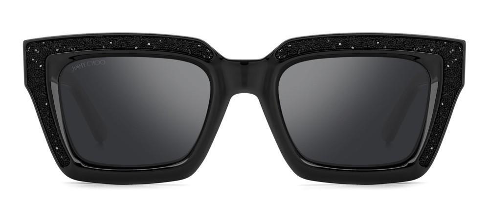 Shop Jimmy Choo Rectangular Frame Sunglasses Sunglasses In 807t4 Black