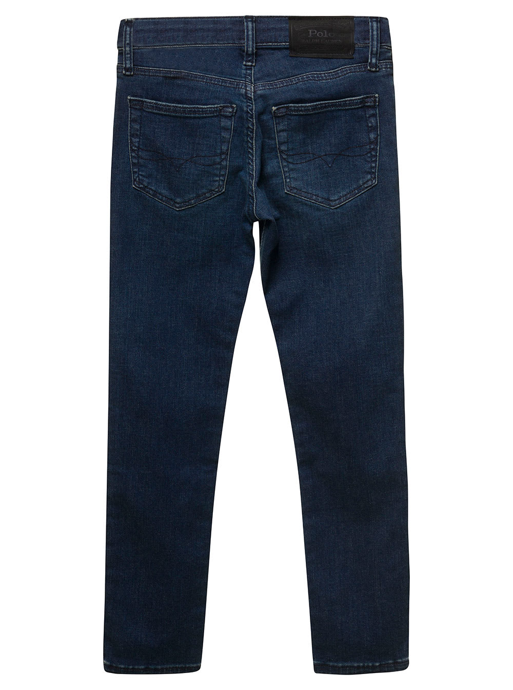 Polo Ralph Lauren Kids' Blue Five Pockets Jeans With Logo Patch In Stretch Cotton Denim Boy