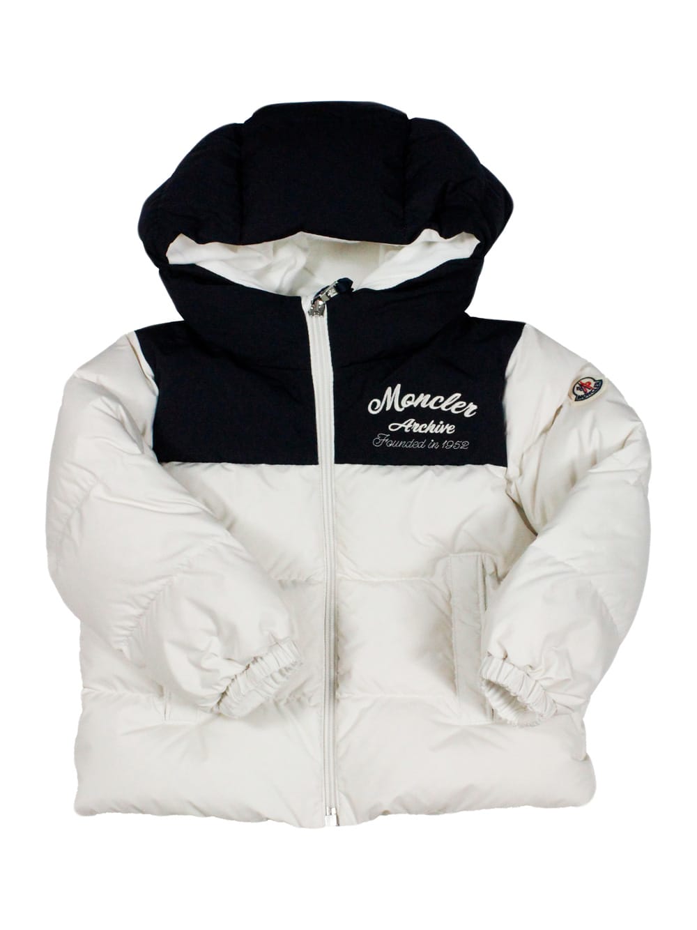 Moncler Joe Down Jacket Padded In Real Two-tone White And Blue Goose Down With Hood And Zip Closure Welt Pockets On The Front
