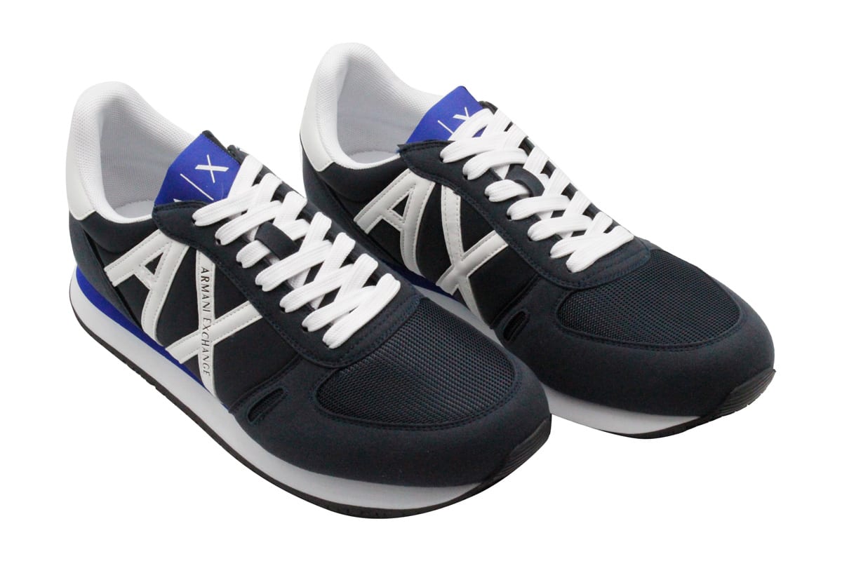 Shop Armani Collezioni Light Sneaker In Technical Fabric And Suede With Logo On The Side In Blue
