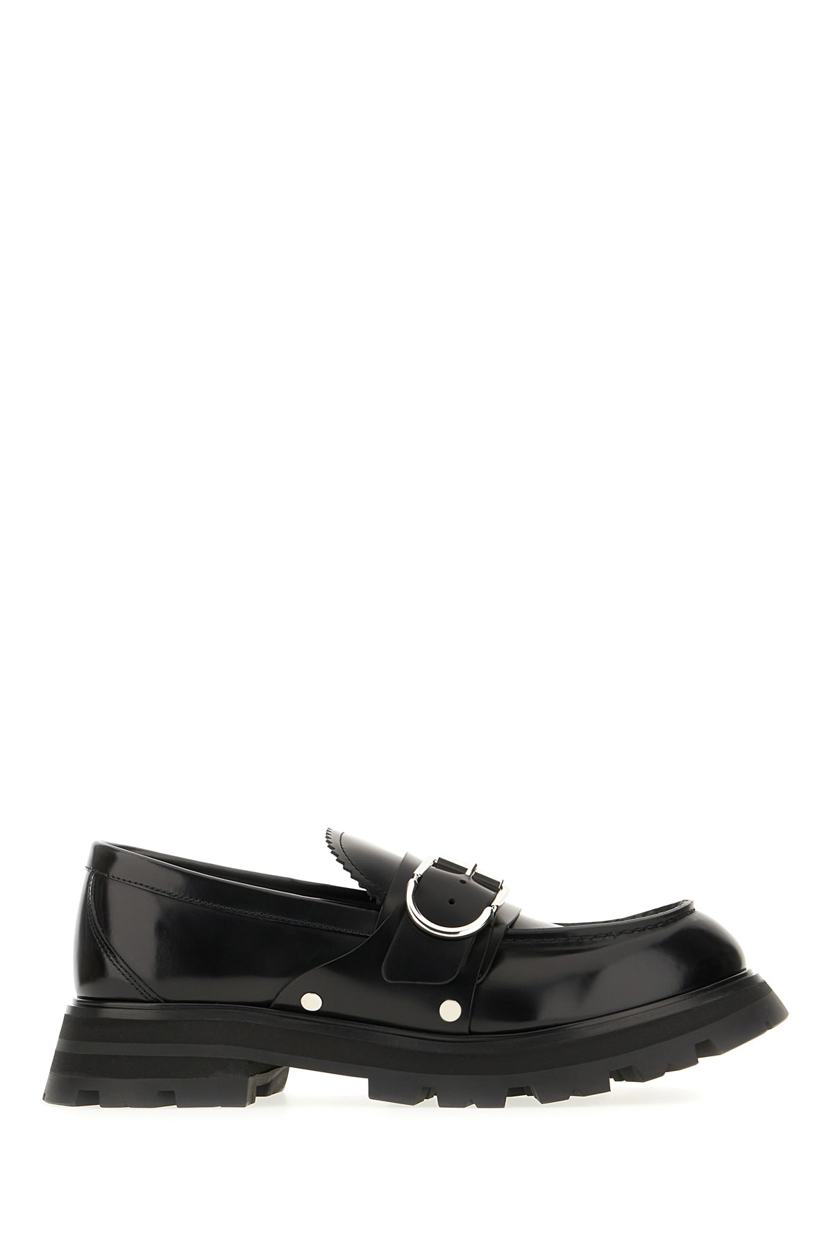 Shop Alexander Mcqueen Black Leather Loafers In Black Silver