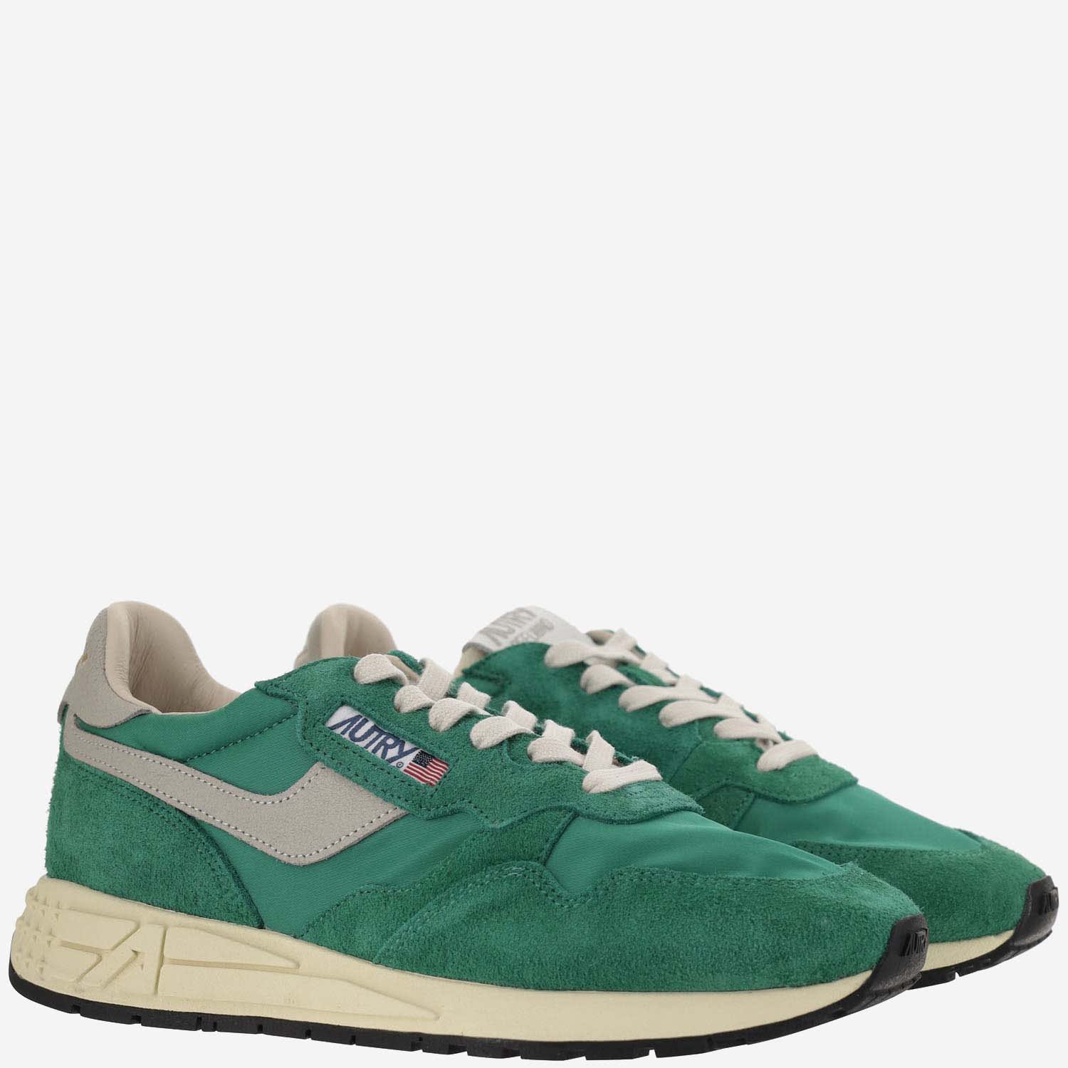 Shop Autry Reelwind Low Nylon And Suede Sneakers In Green