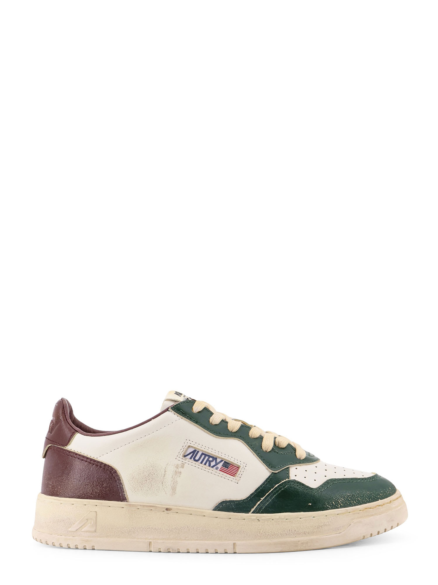 Autry Medalist Low Super Vintage Sneakers In White Pine Grove Leather And Rum Raisin In Animal Print