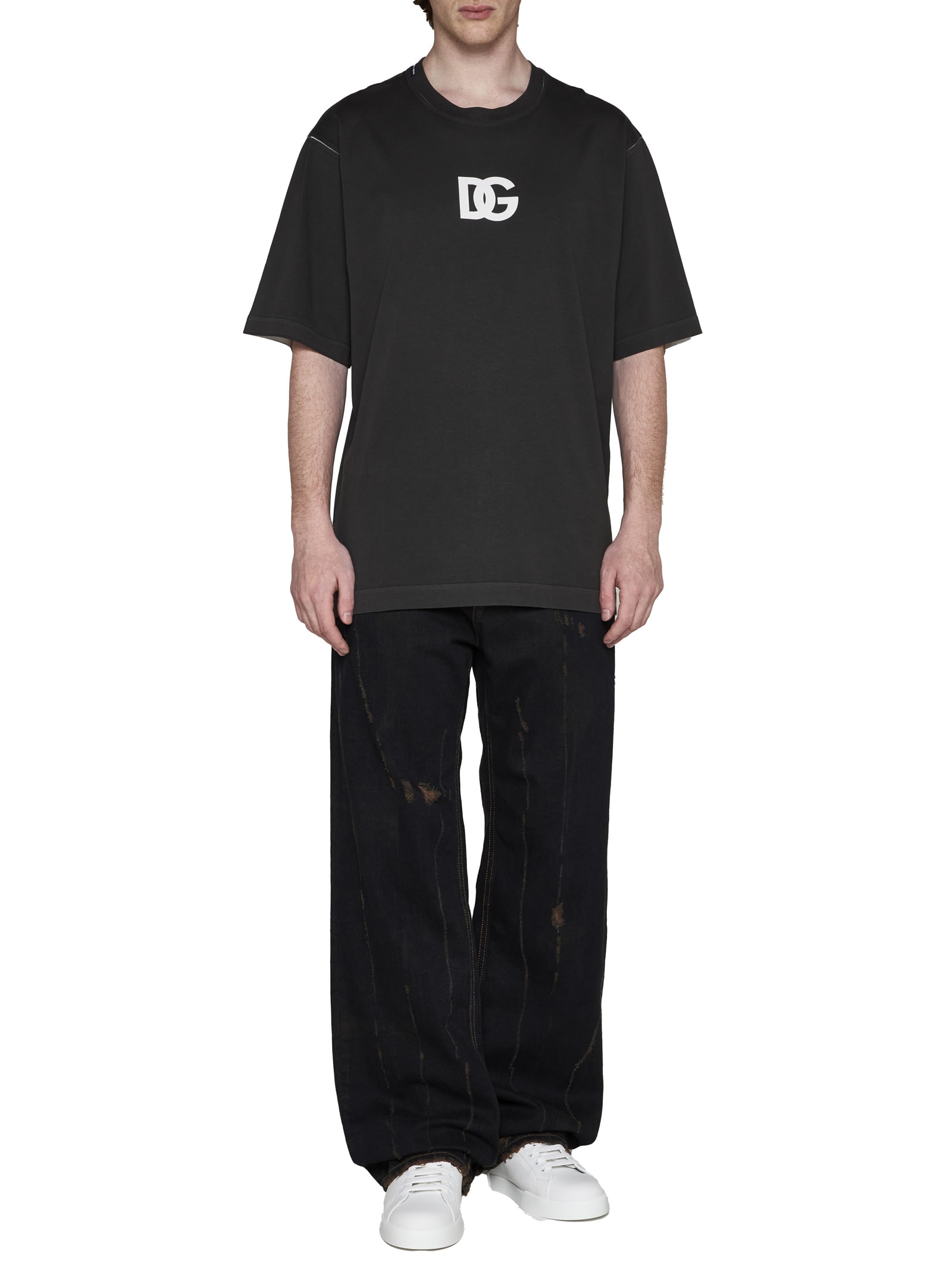 Dolce & Gabbana Dg Logo Print T-shirt In Black