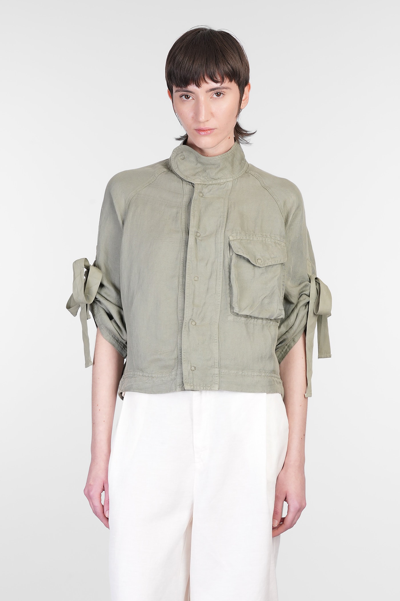 120% LINO CASUAL JACKET IN GREEN LINEN