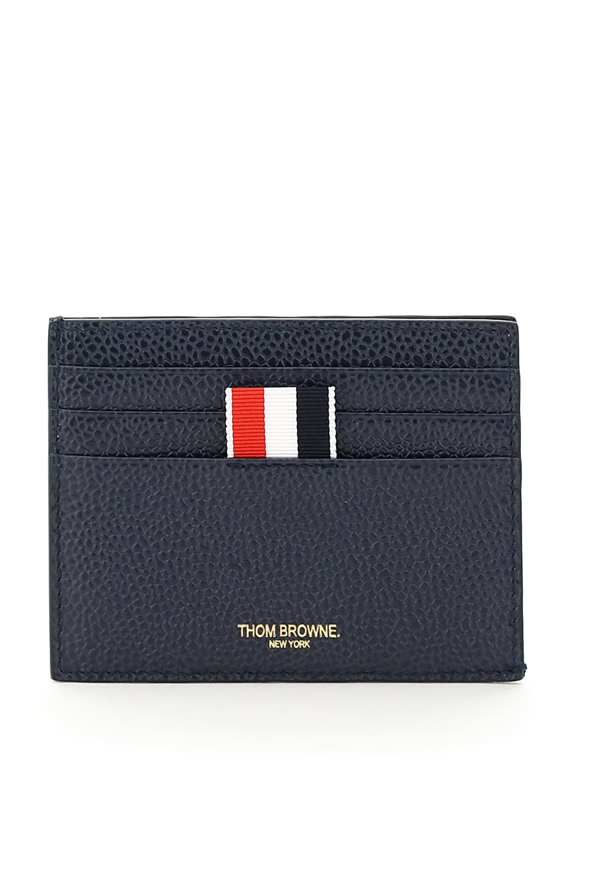 Thom Browne 4-bar Stripe Grain Leather Card Holder In Navy (blue)