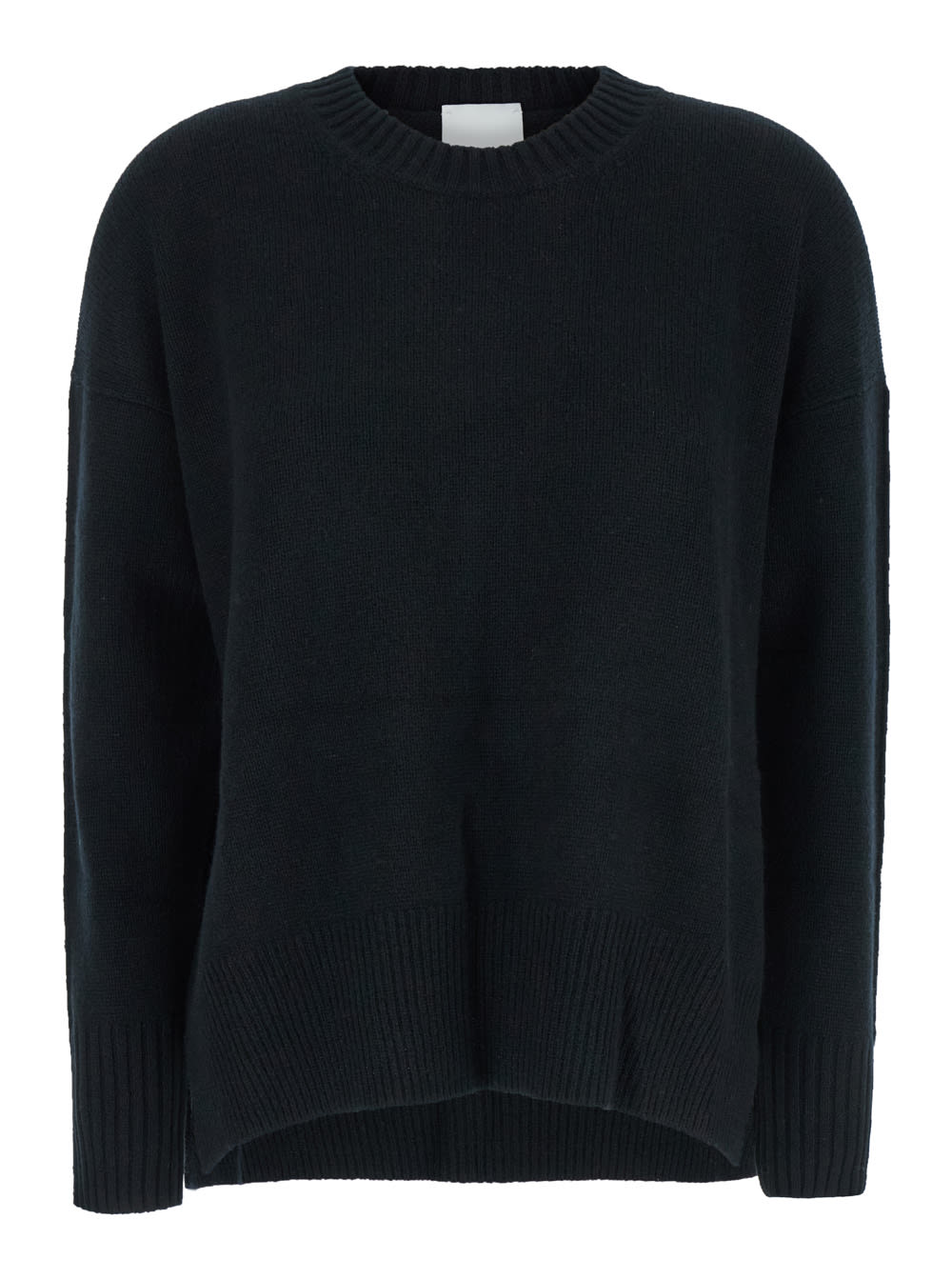 Allude Black Crewneck Sweater With Dropped Shoulders In Cashmere Woman