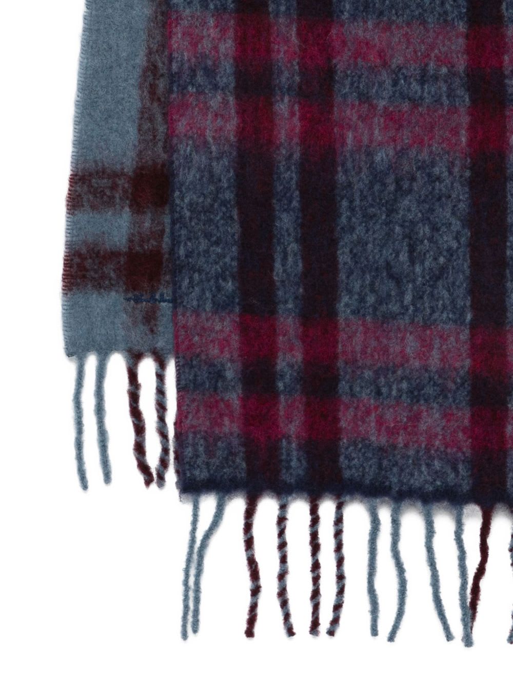 Paul Smith Rectangular Check Pattern Scarf With Fringed Edges In Blue