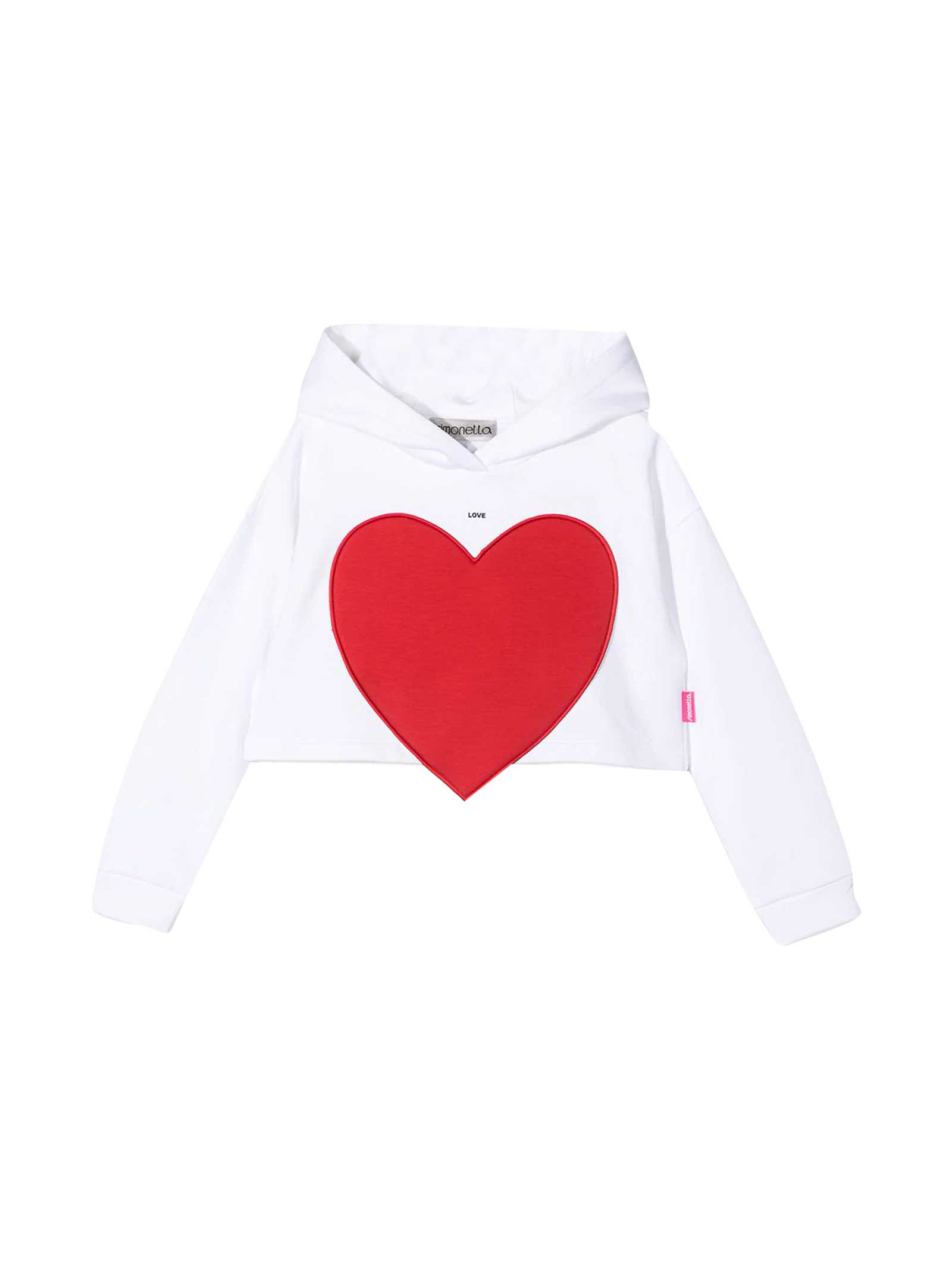 Simonetta White Sweatshirt With Heart Print