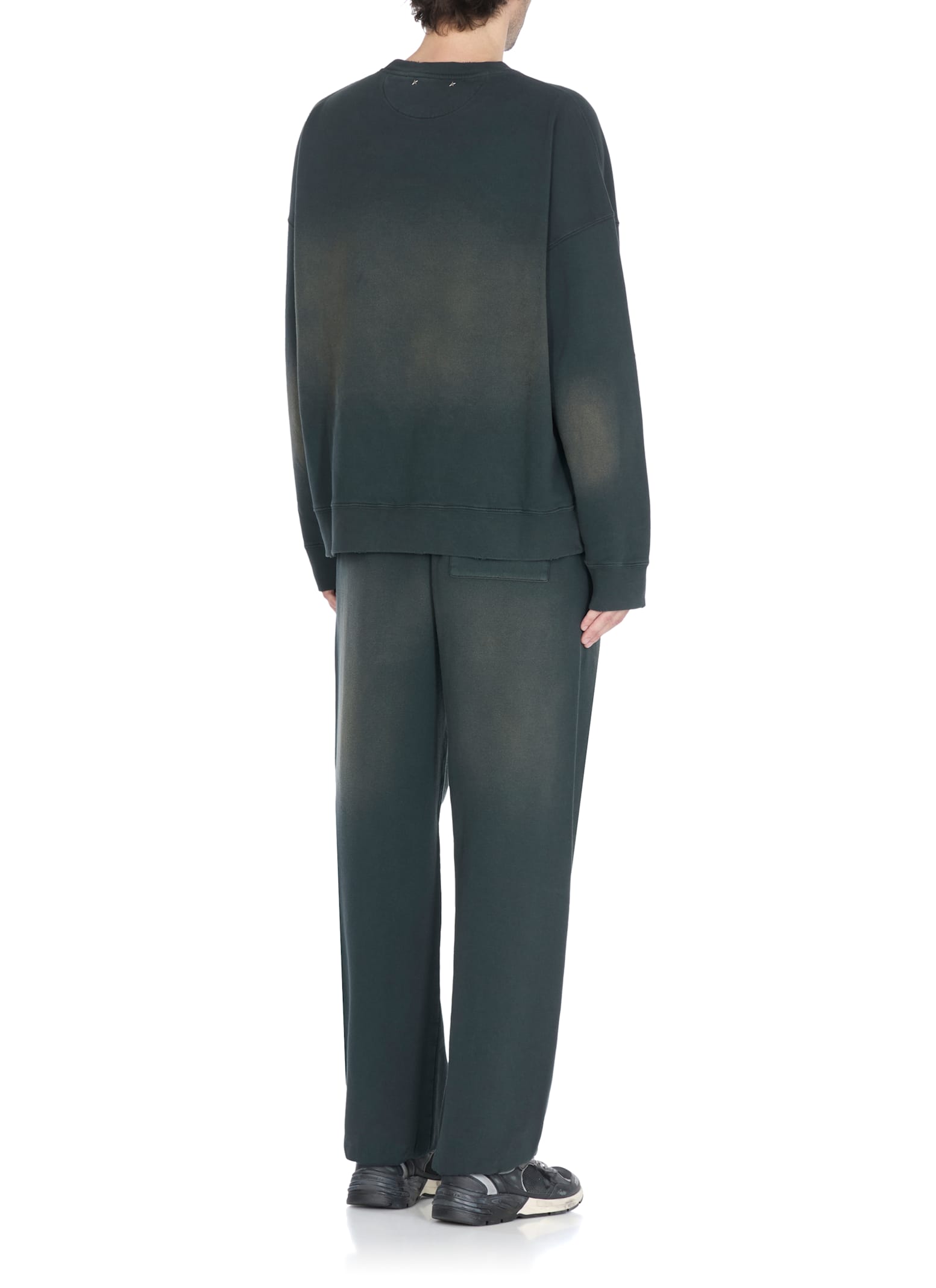 Golden Goose Longline Crewneck Cotton Sweatshirt With Star Accents In Black
