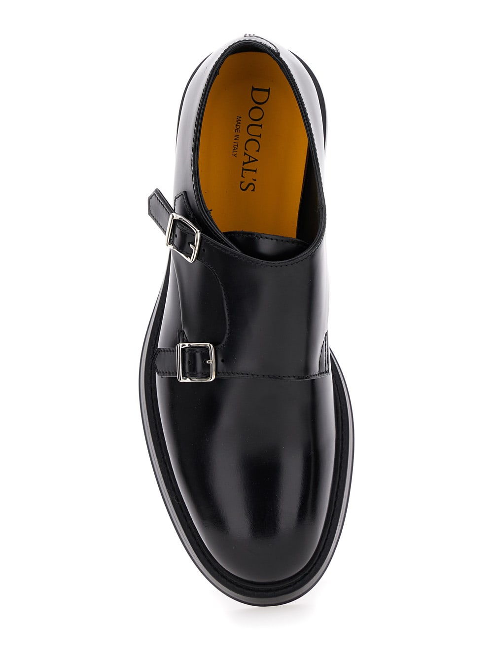 Shop Doucal's Black Monks Shoes With Double Buckle In Smooth Leather Man In Nero