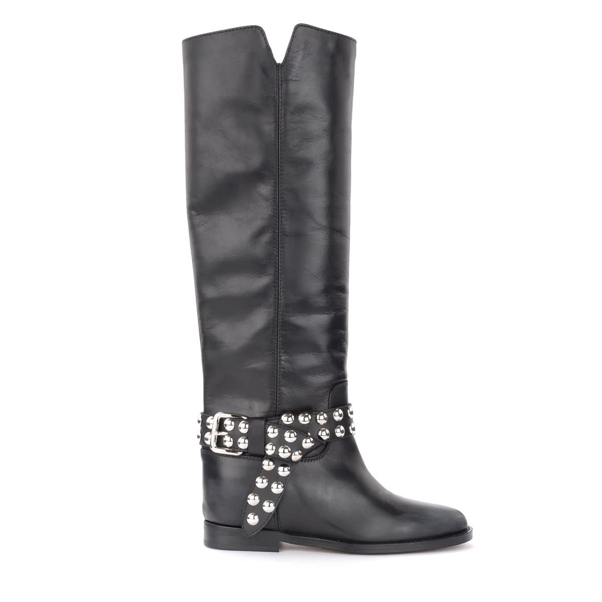 Via Roma 15 Boots In Black Leather With Studded Strap