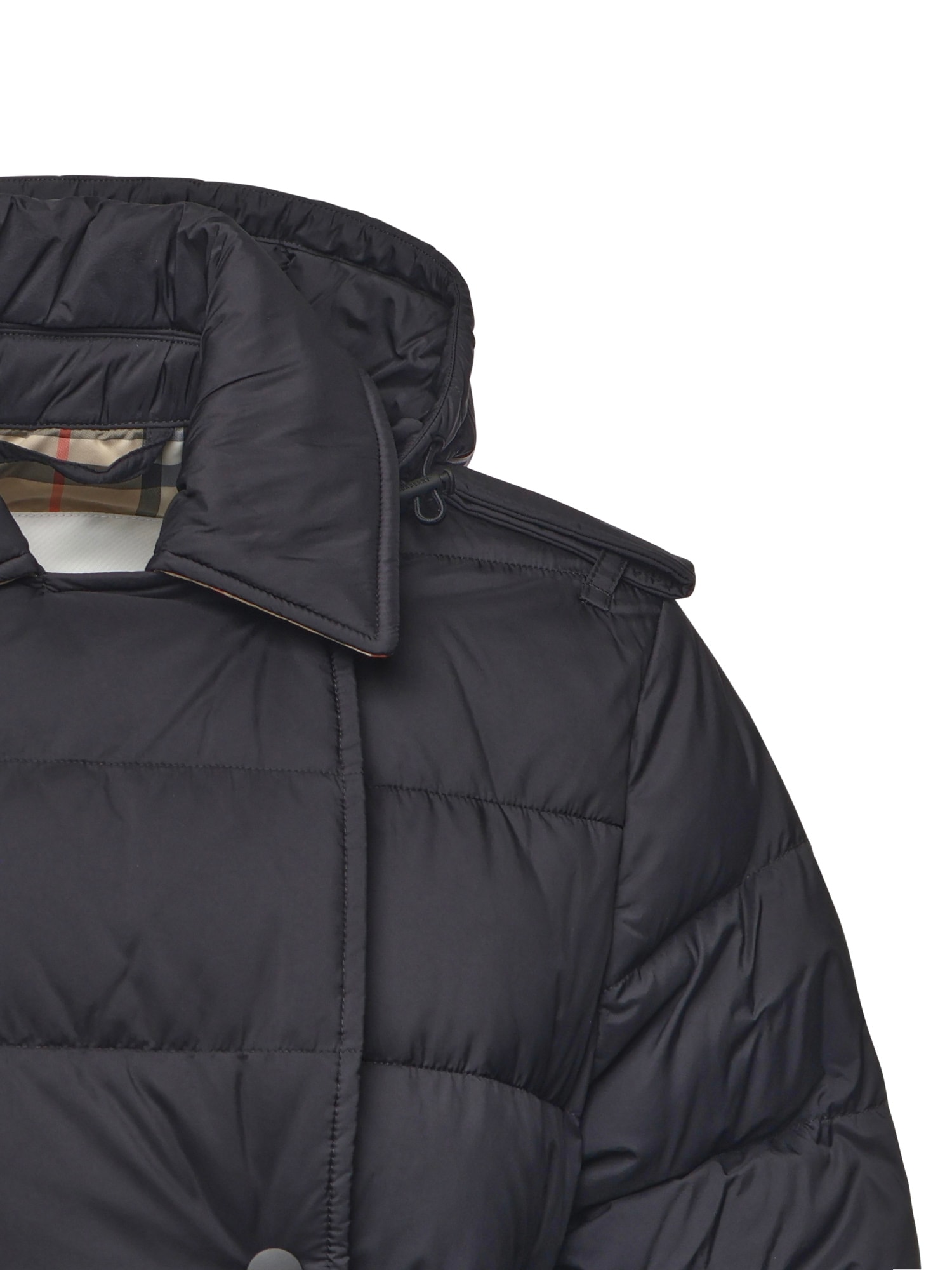 Burberry Nylon Down Jacket With Hood In Black