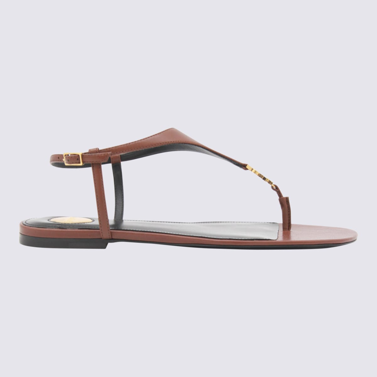 Saint Laurent Brown Cassandra Leather Flats In Brown