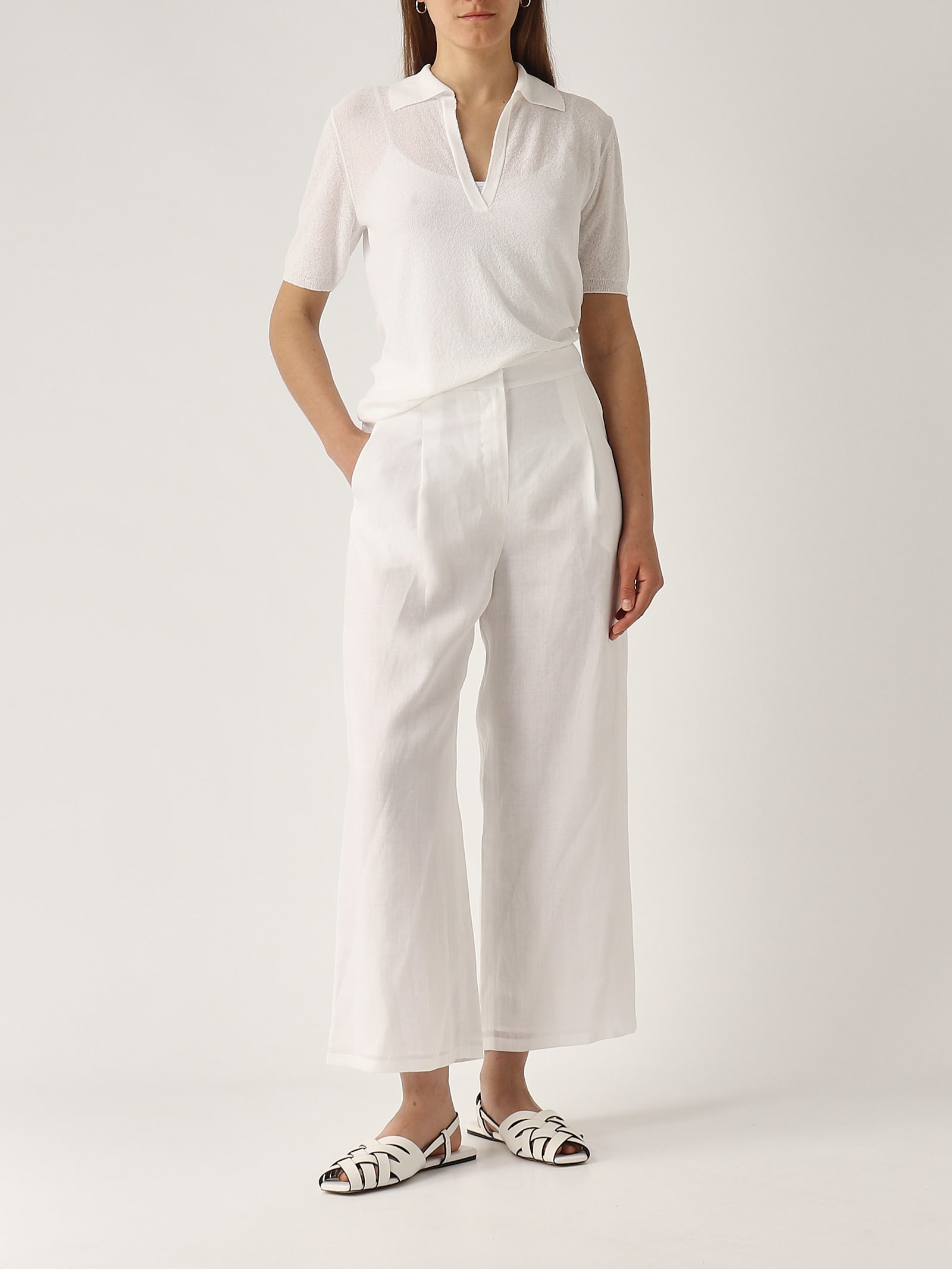 Max Mara V-neck Knitted Polo Shirt In Bianco Ottico