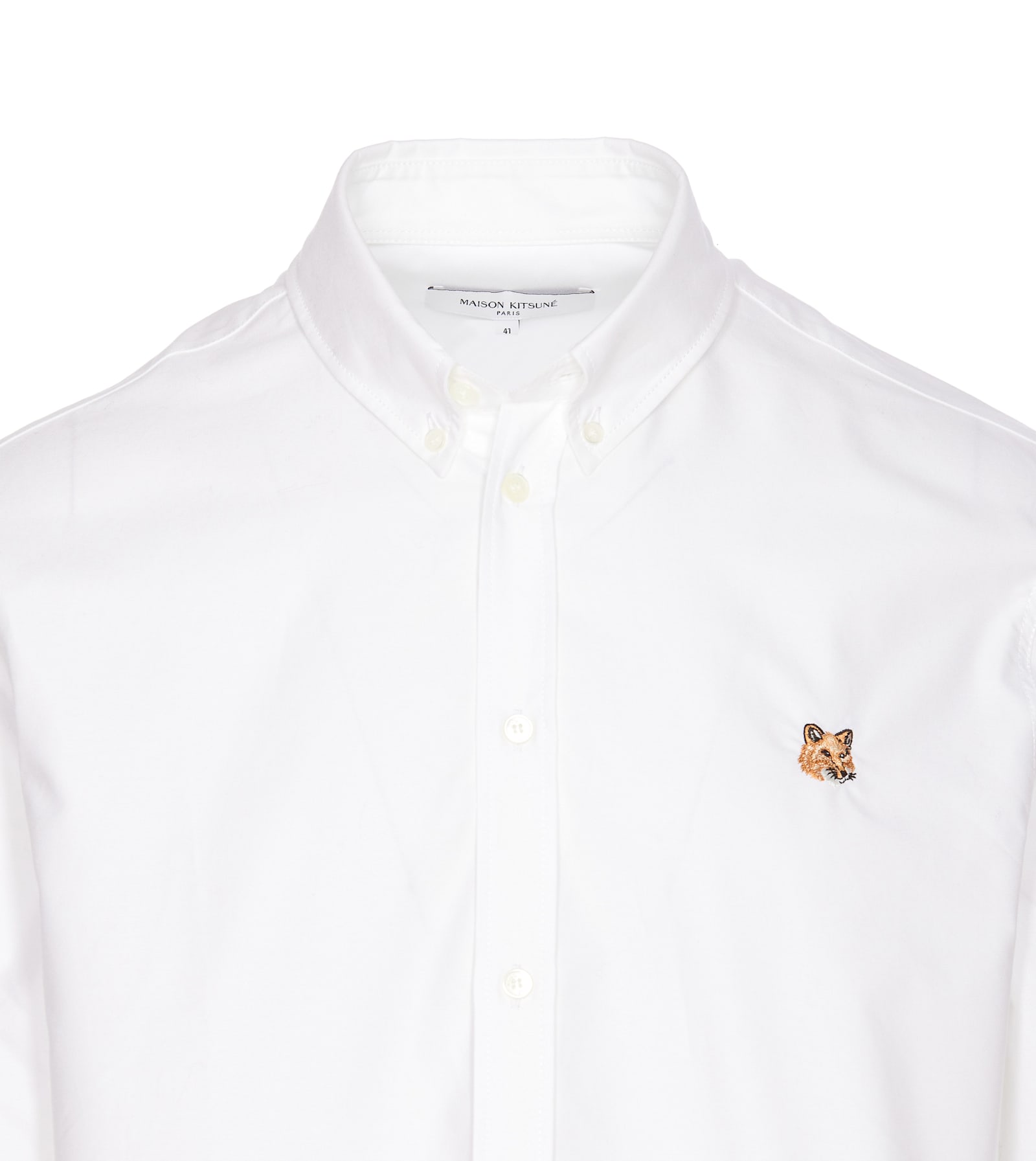 Maison Kitsuné Button Down Classic Shirt With Institutional Fox H Clothing In White