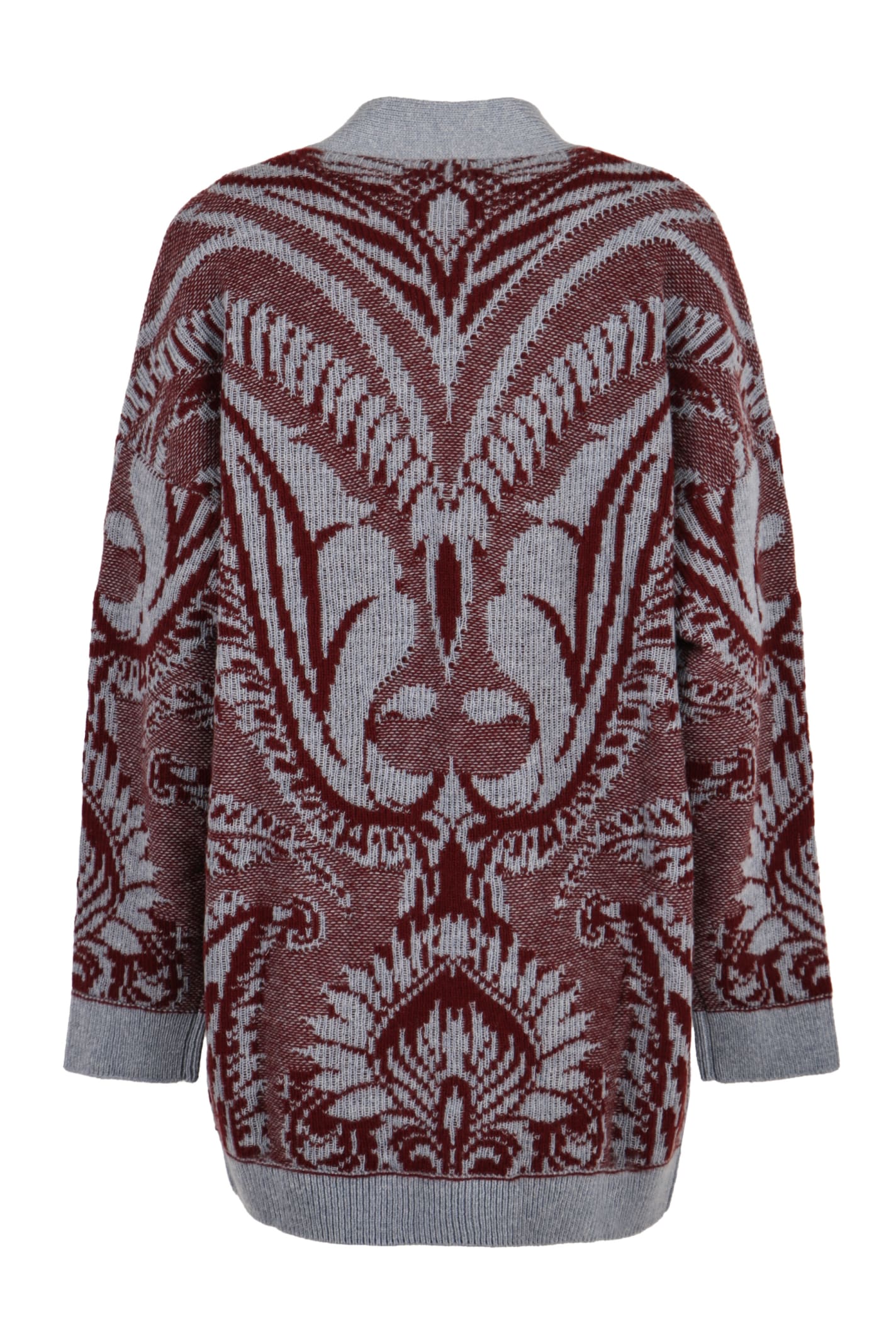 Shop Etro Wool Cardigan In Azzurro/bordeaux