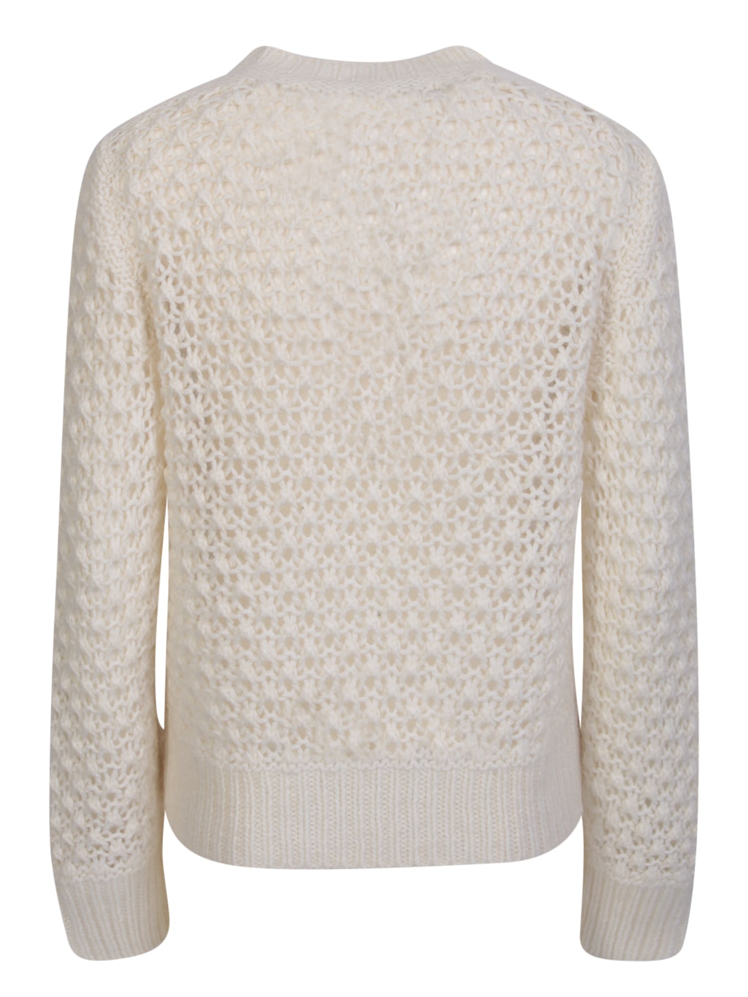 Fabiana Filippi White Crewneck Sweater With Ribbed Trim In Tricot Wool Blend Woman In White