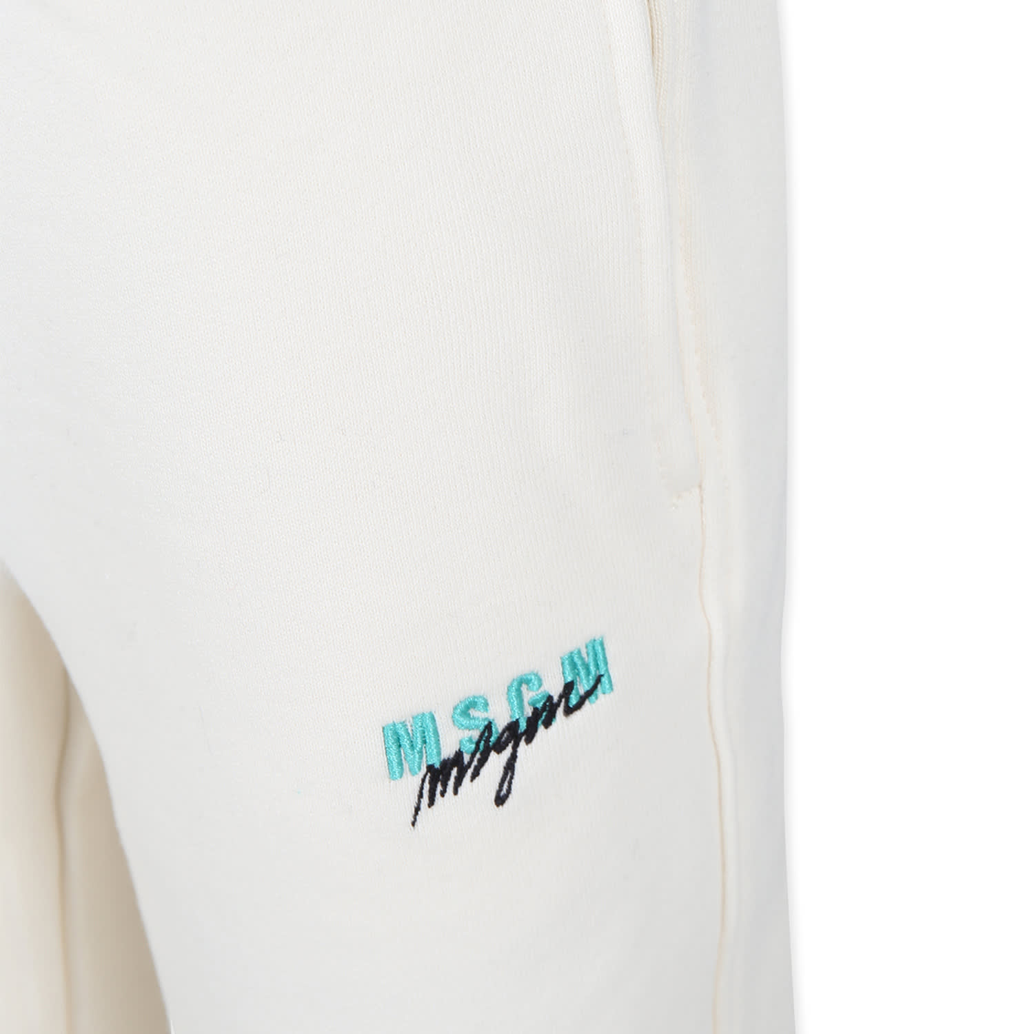 Msgm Ivory Trousers For Girl With Logo In Ivory