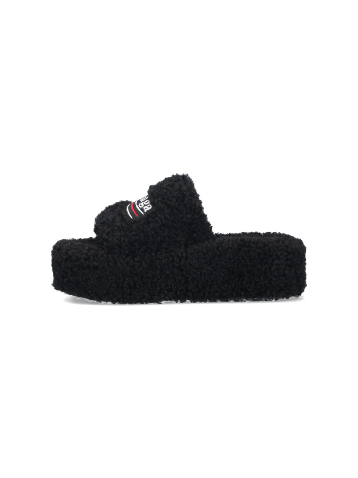 Balenciaga Furry Slide Sandals In Black