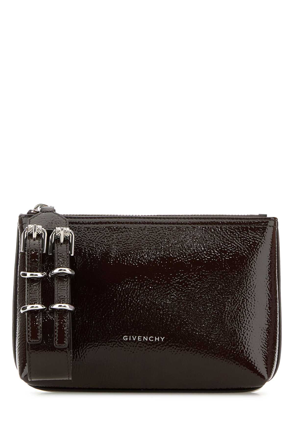 Shop Givenchy Dark Brown Leather Voyou Clutch In Ebonybrown