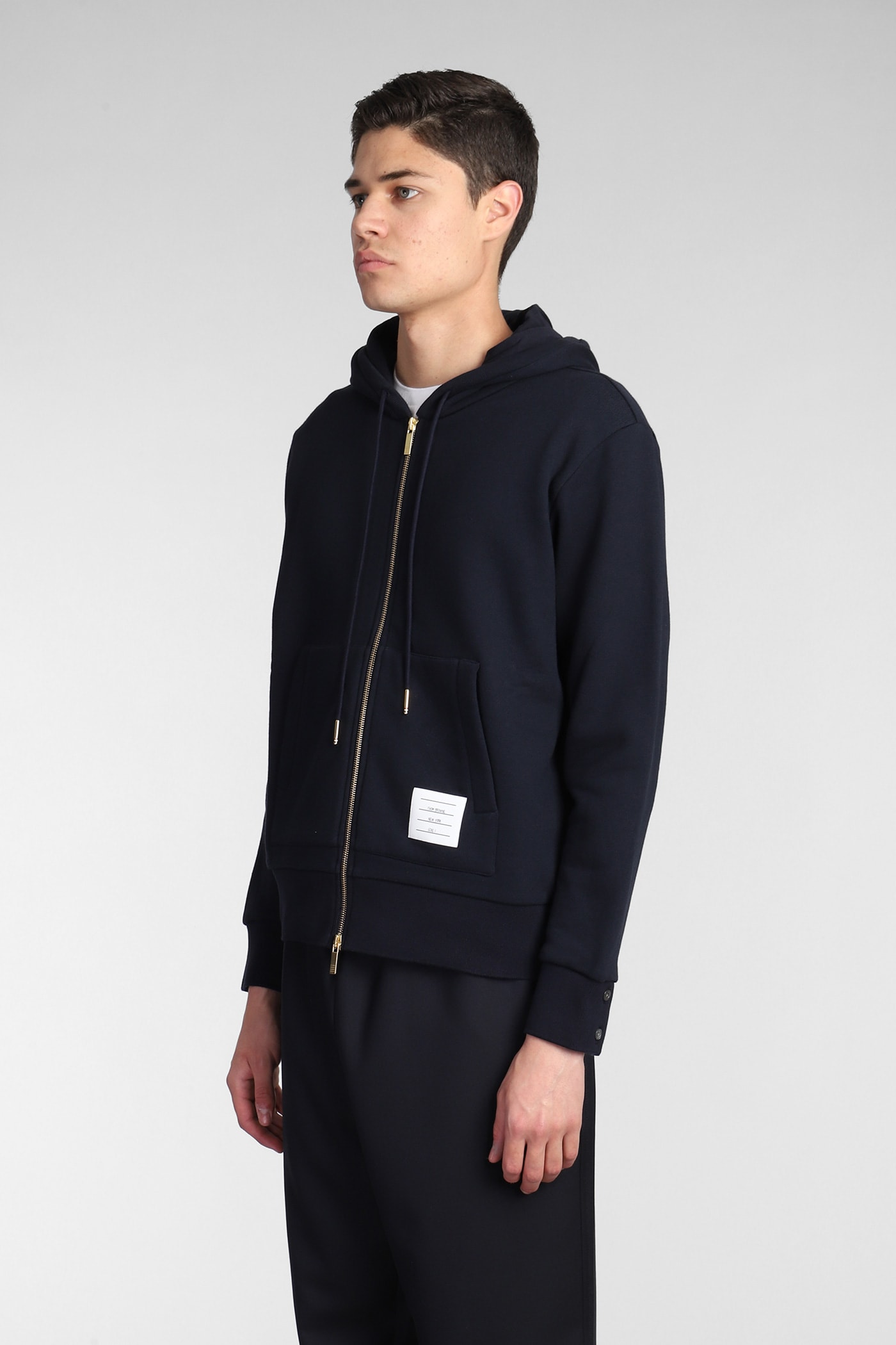 Thom Browne Hoodie Zip Classic Loopback Cotton Sweatshirt In Blue