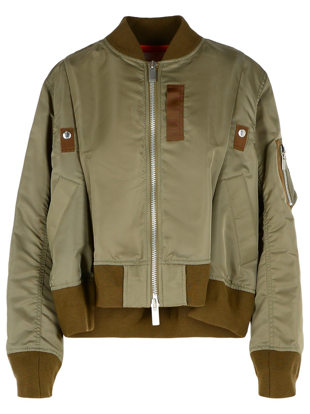 Sacai Nylon Bomber Jacket Front Pockets In Green