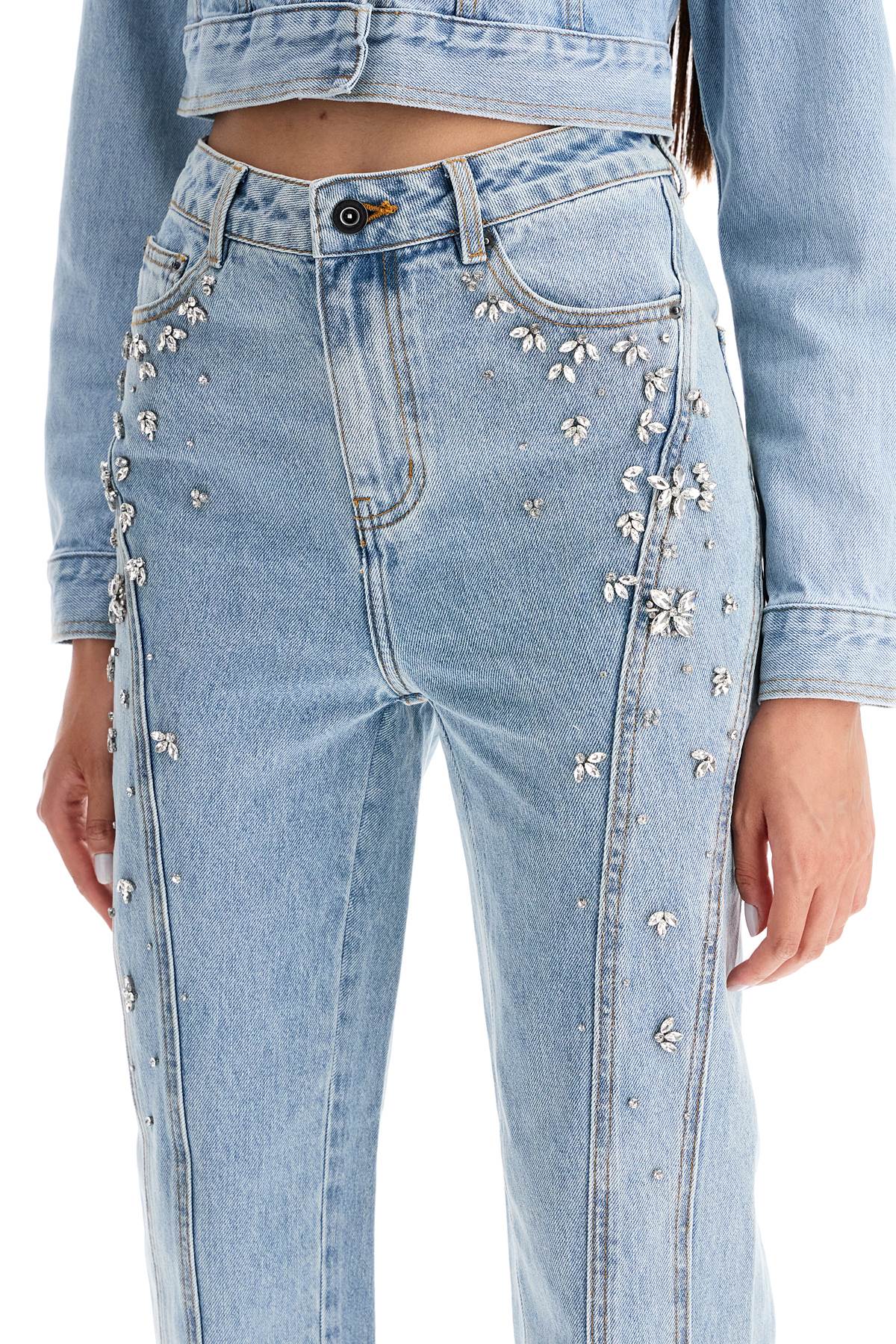 Shop Self-portrait Straight Jeans With Crystals In Light Blue (blue)