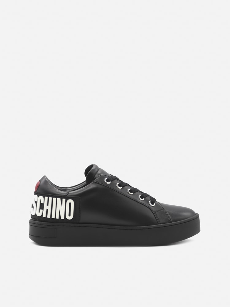 Love Moschino Leather Sneakers With Contrasting Logo Lettering