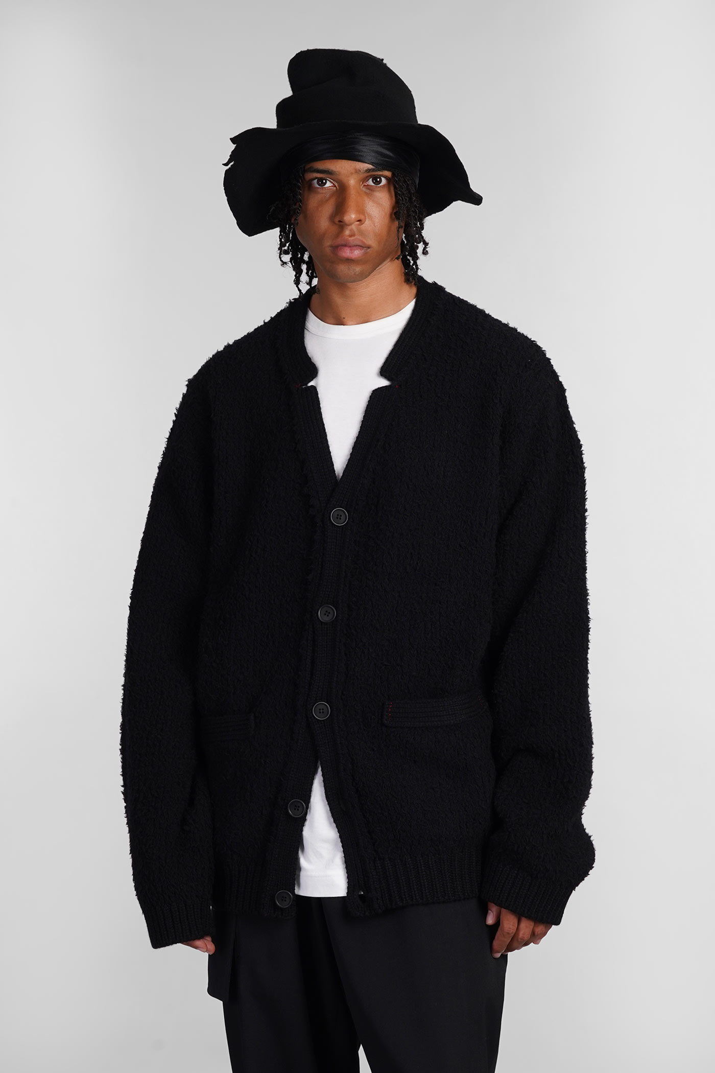 Shop Yohji Yamamoto Cardigan In Black Wool