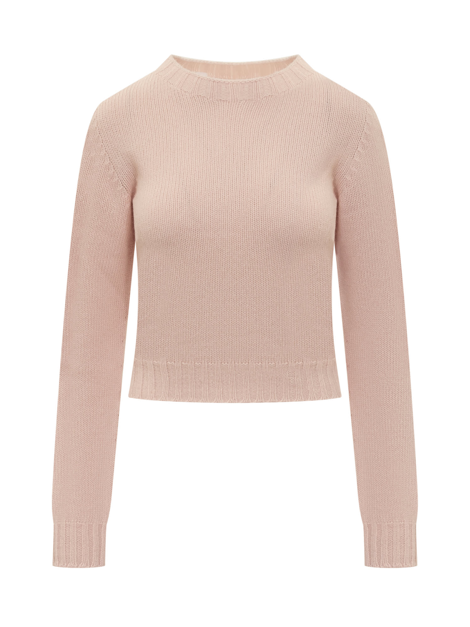 Palm Angels Knit Crew-neck Sweater With Ribbed Cuffs And Hemline In Pink White