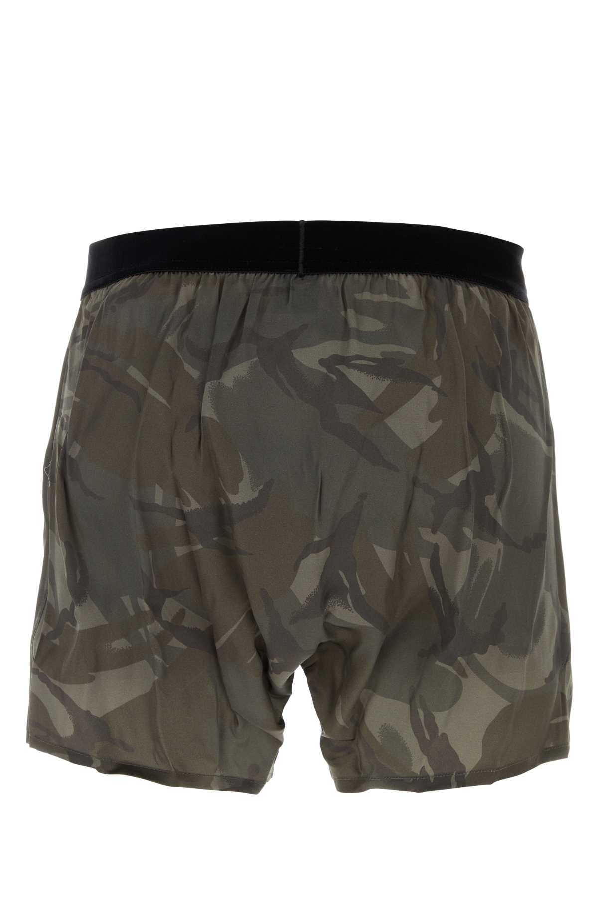 Tom Ford Printed Stretch Satin Boxer In Mineralgreen