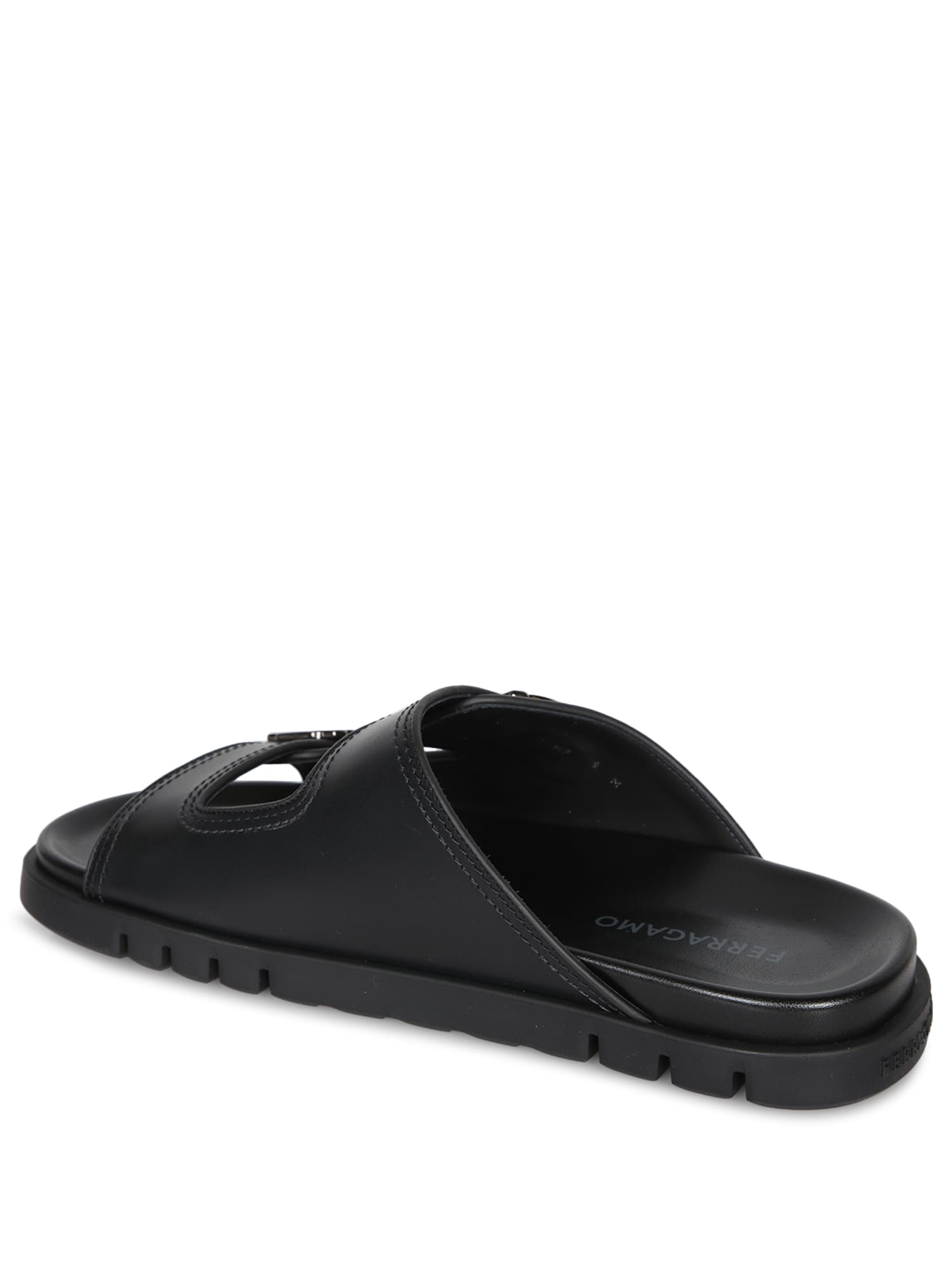 Ferragamo Gancino Black Sandal In Black