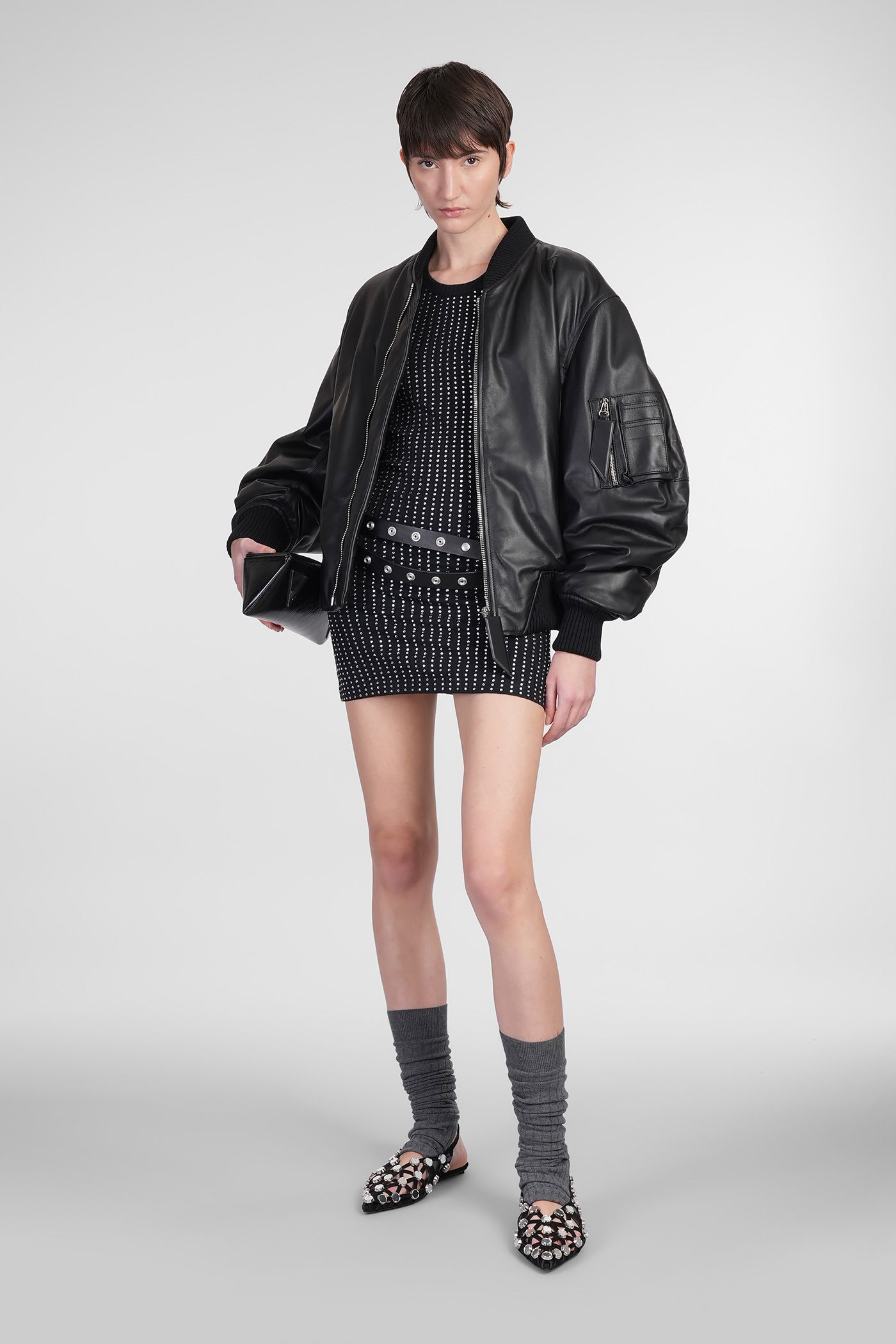 Attico Black Tank Top With Strass Tops Black In Black