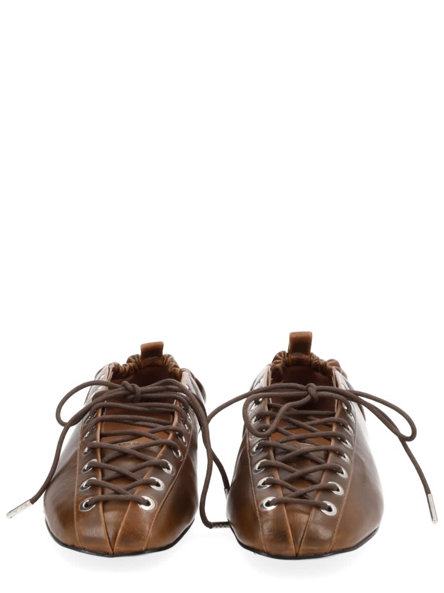 Ganni Khaki Oleatex Lace-up Ballerina Flats In Brown