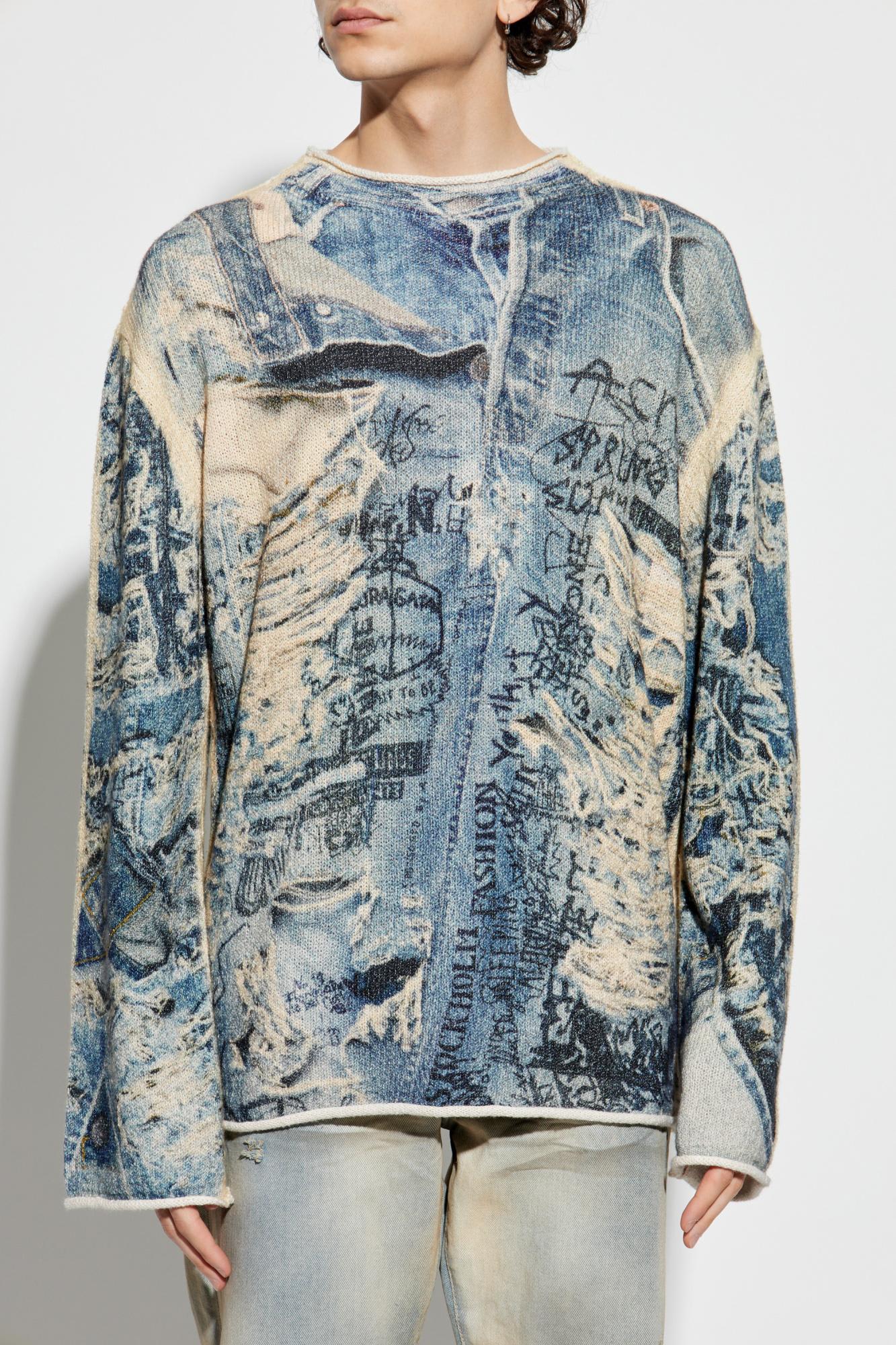Acne Studios Blue Printed Sweater In Blue