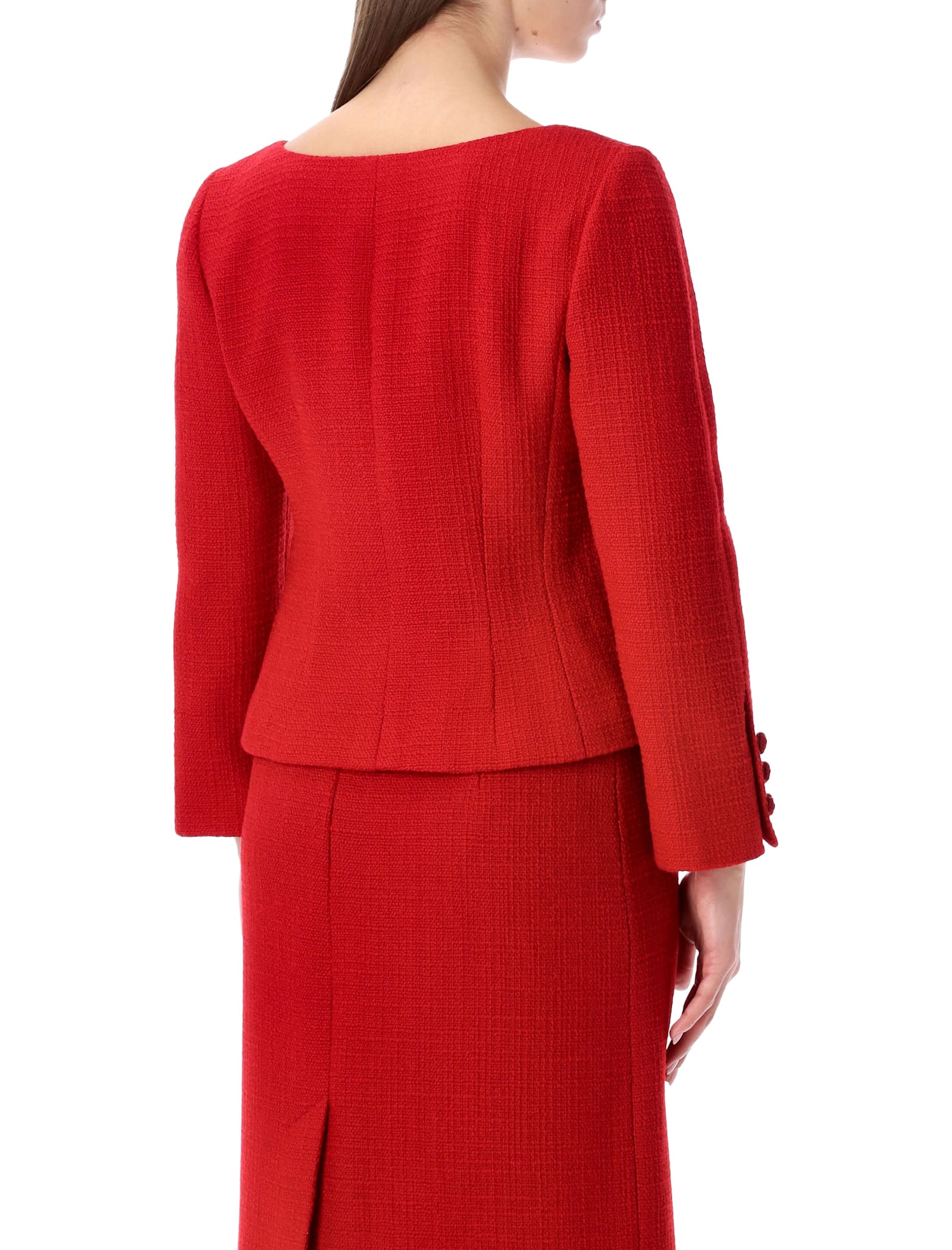 Valentino Garavani Short Jacket In Plain Wool Tweed With Bow In Red
