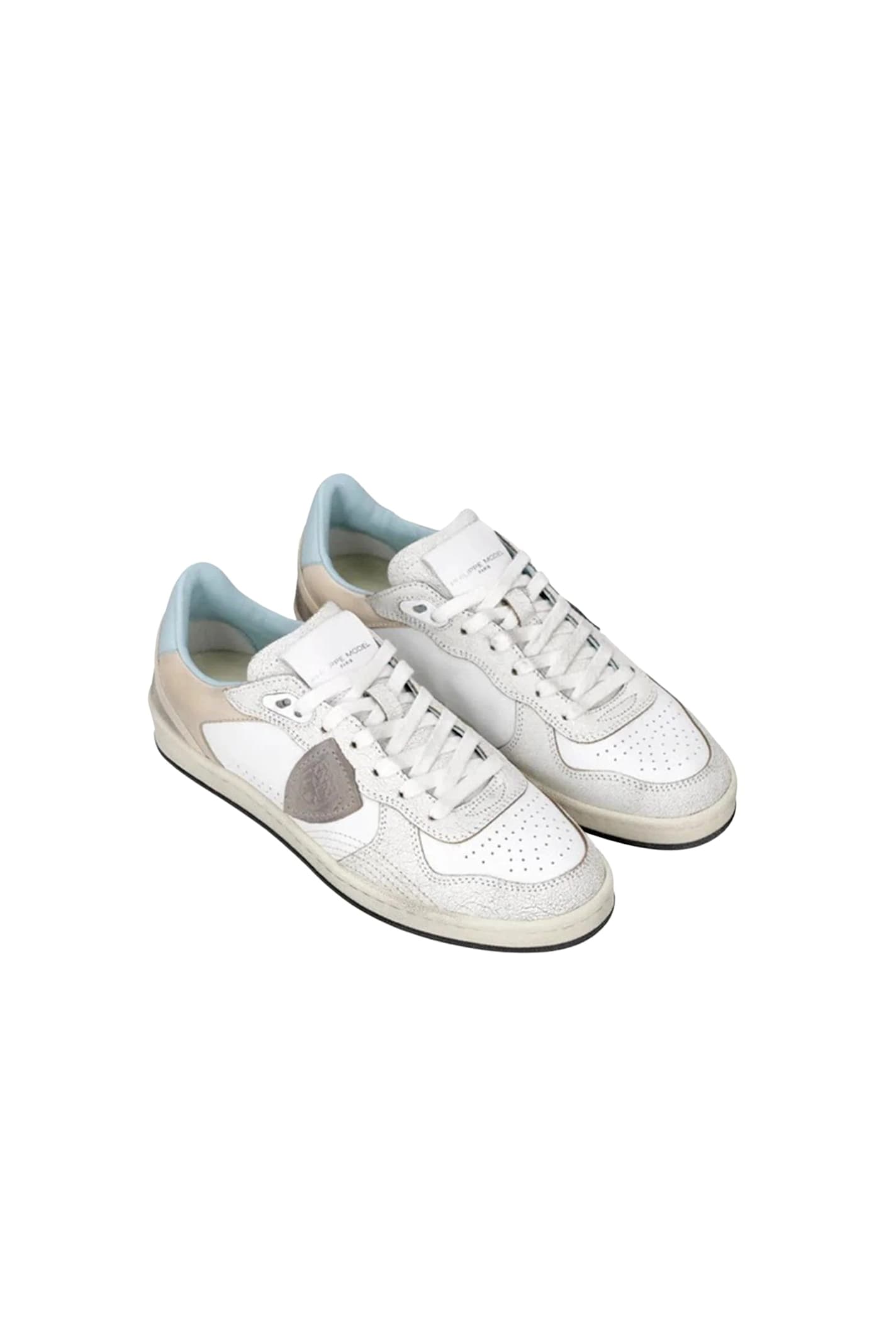 Philippe Model Veau Crackle Blanc Ciel Sneakers In Multi