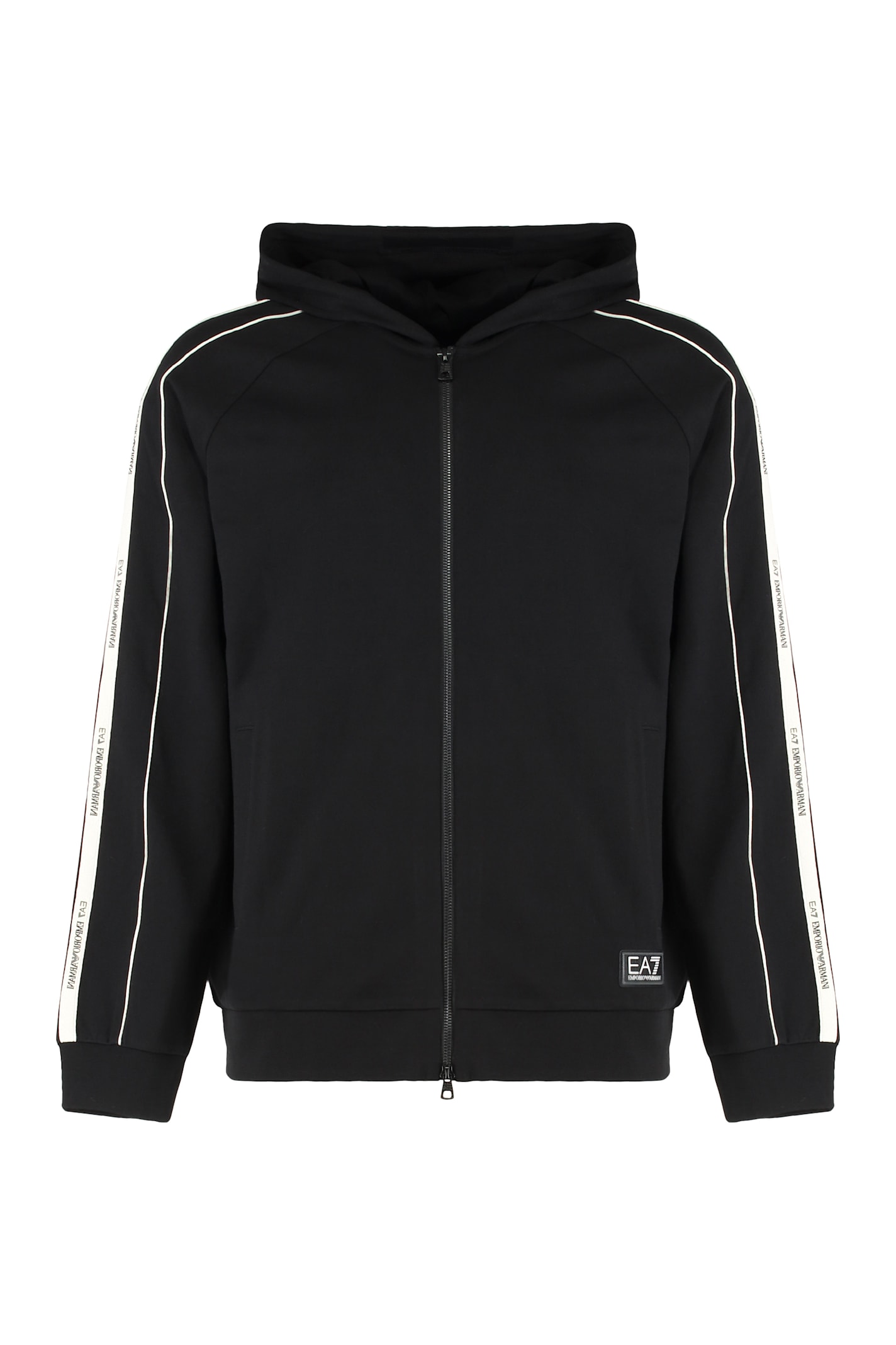 Ea7 Emporio Armani Hooded Sweatshirt With Zip In Cotton In Black