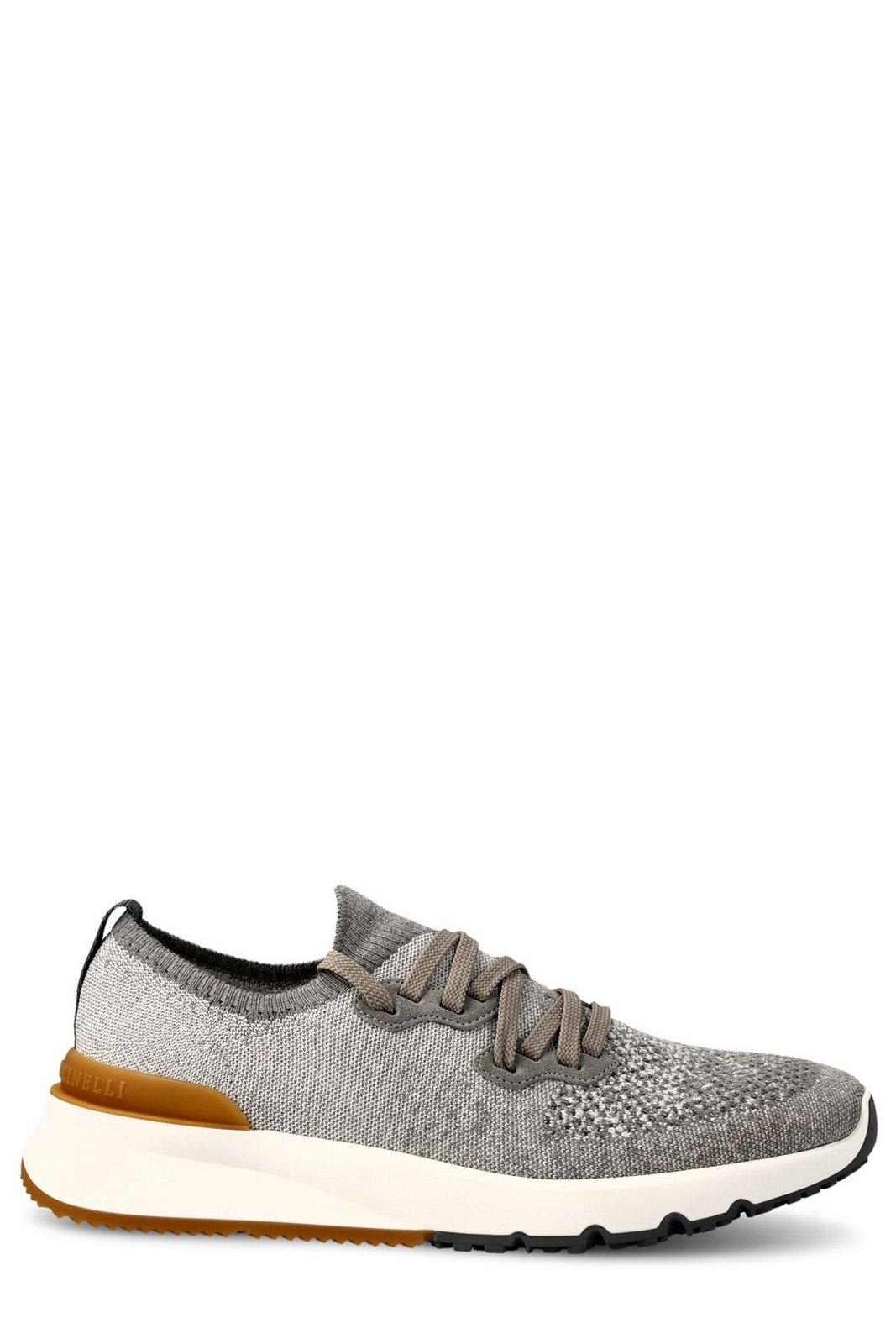 Shop Brunello Cucinelli Lace Up Sock Sneakers In Grey