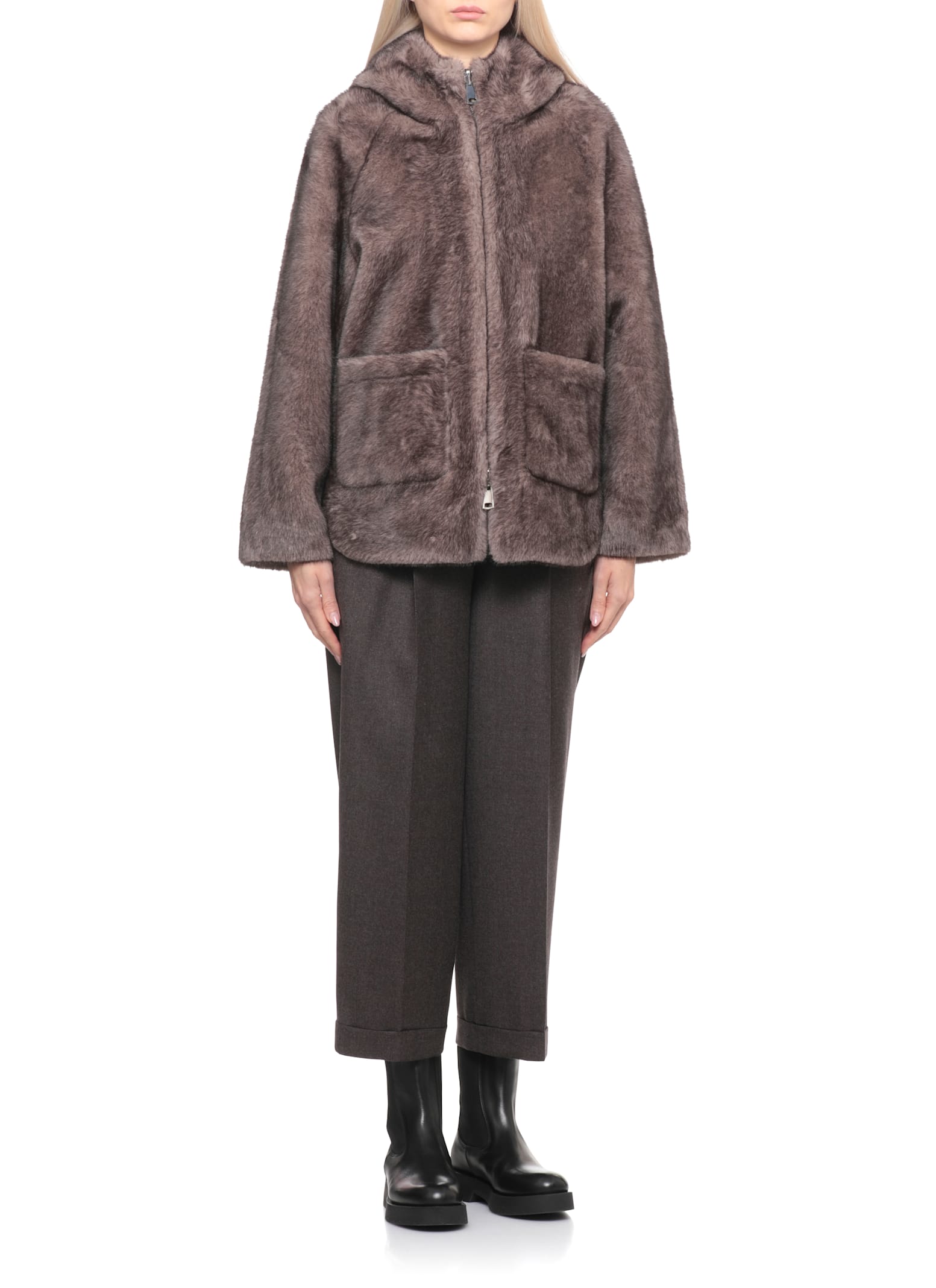 Betta Corradi Synthetic Fur Coat In Brown