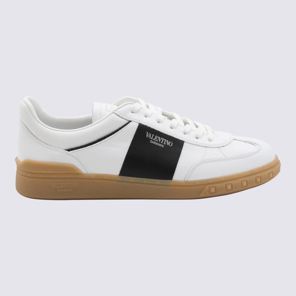 Shop Valentino White Leather And Black Sneakers