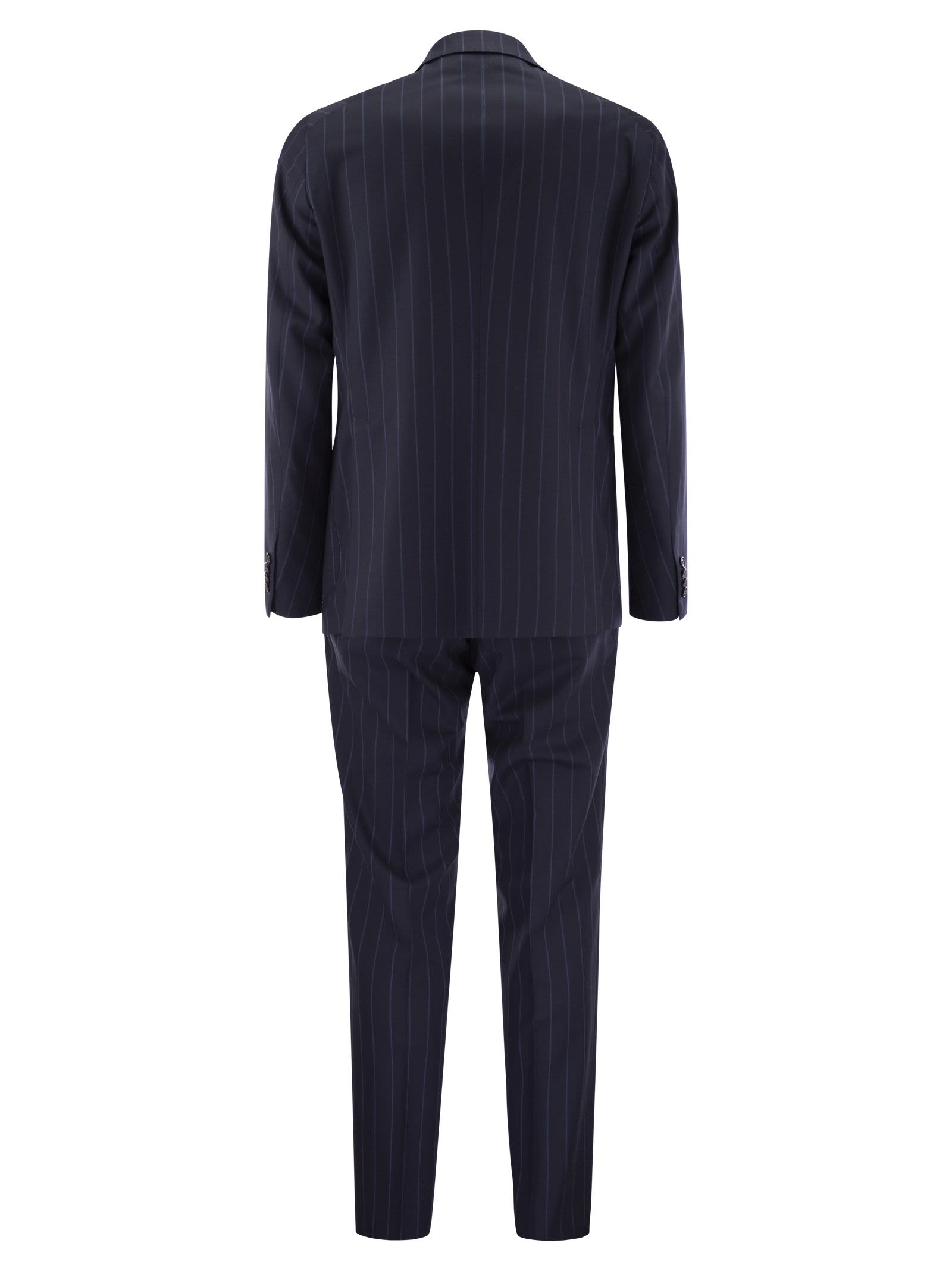 Shop Tagliatore Pinstripe Suit In Wool And Silk In Blue