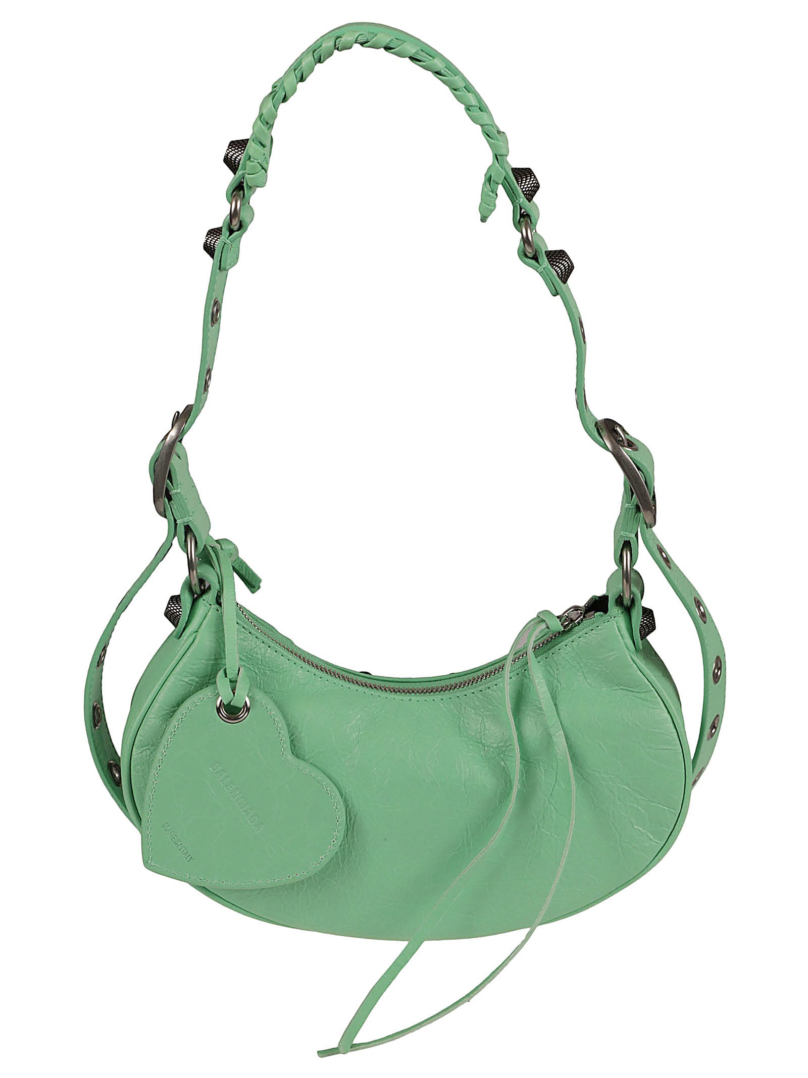 Balenciaga Green Leather Shoulder Handbag With Magnetic Closure And Metal Details In Green